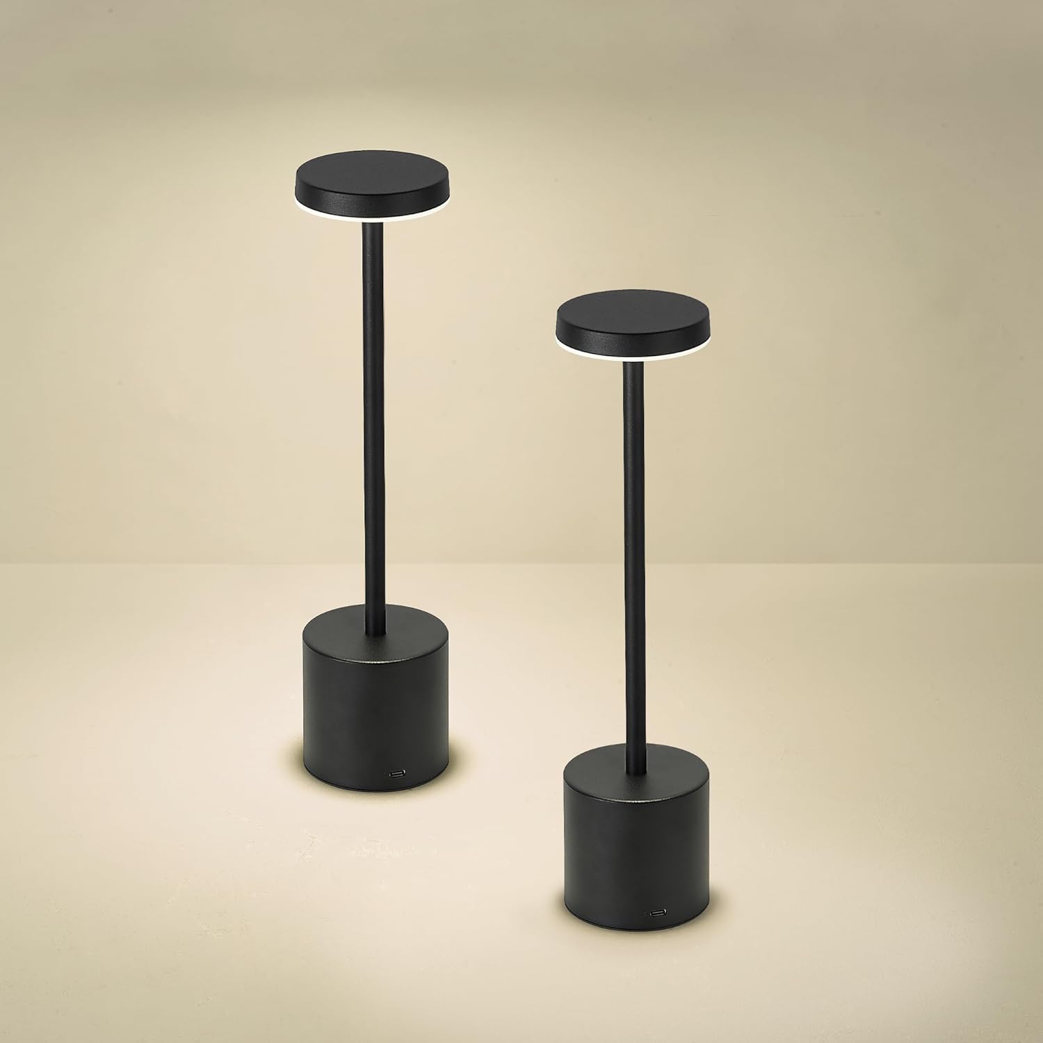 Cordless LED Desk Lamp, Black Table Lamp with 3 Colors, 5200mAh Battery Operated for Home Office Restaurant Bedroom Bars (2 Pack)