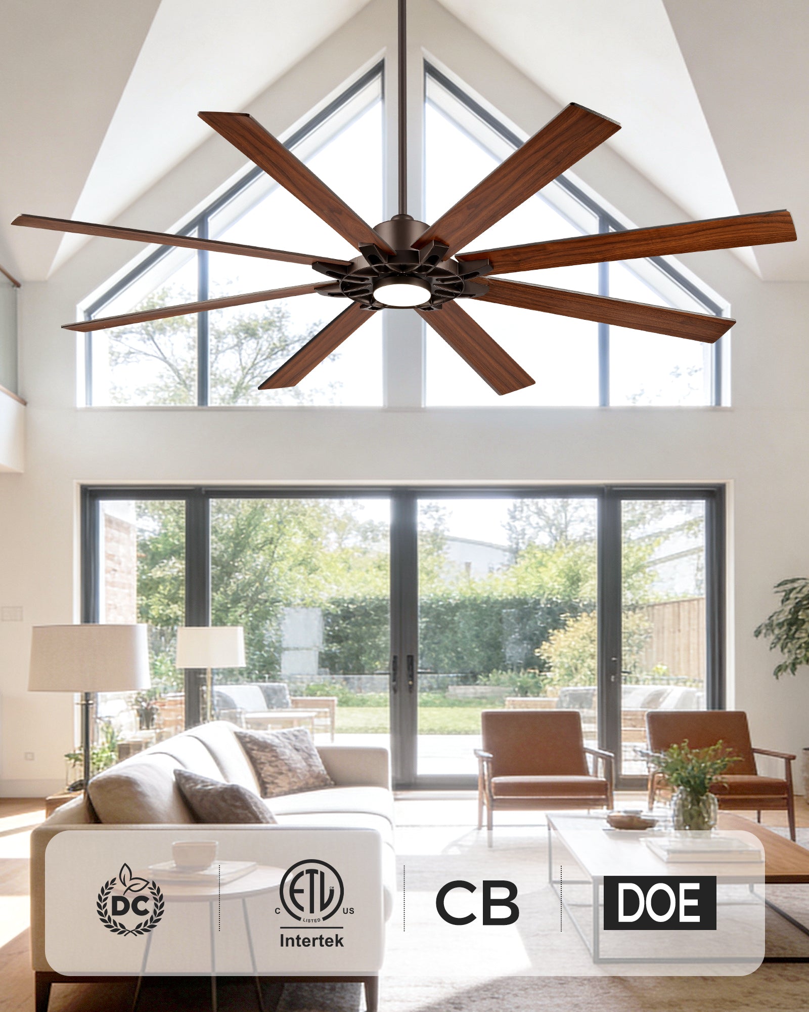 84" Smart Ceiling Fan with Light, Patented Hub Design, Plywood Blade, Alexa App Control, Bronze & Wood