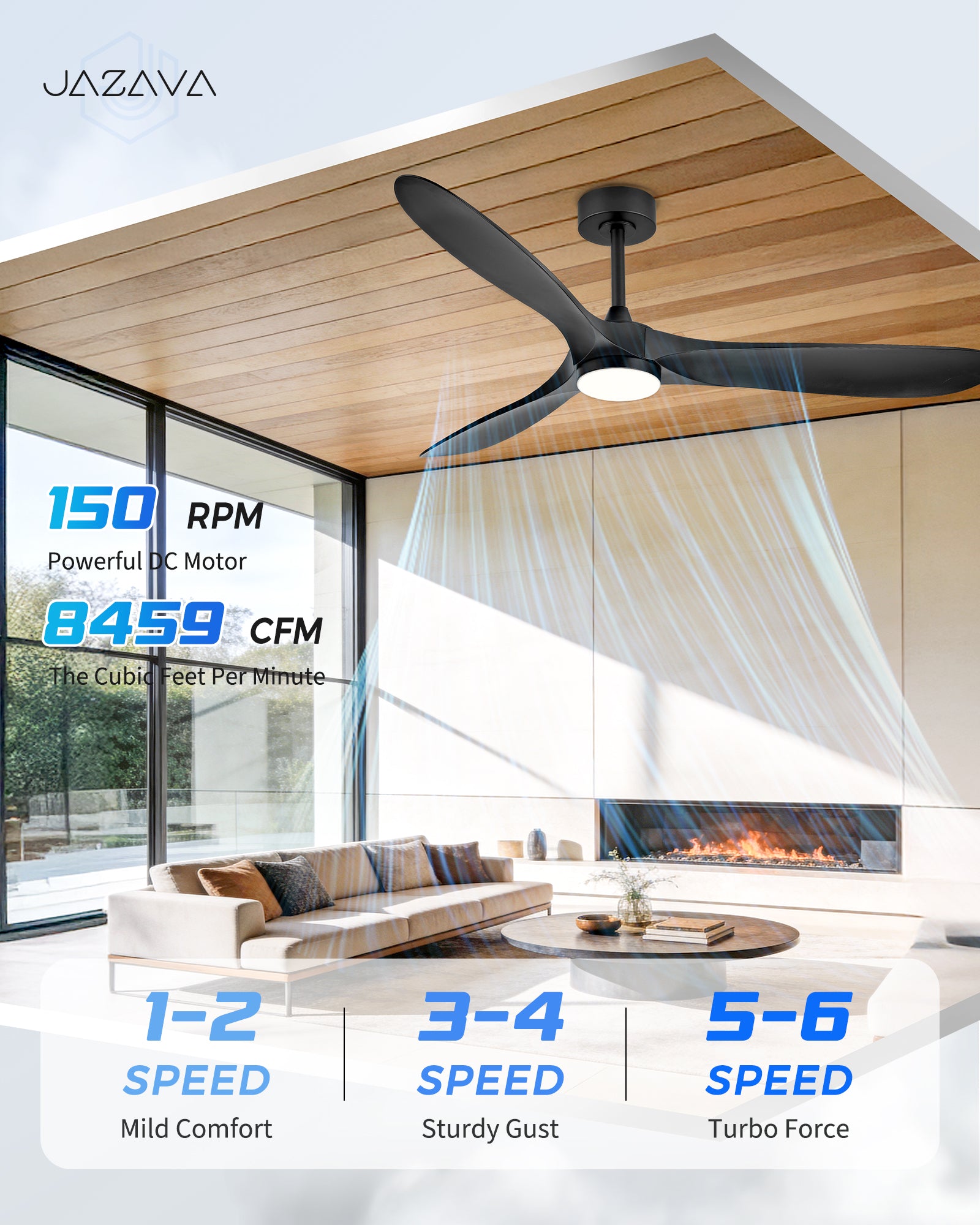 60" Coastal Ceiling Fan with Light, Corrosion-Resistant, Quiet DC Motor, 3CCT LED, Remote Control, Black