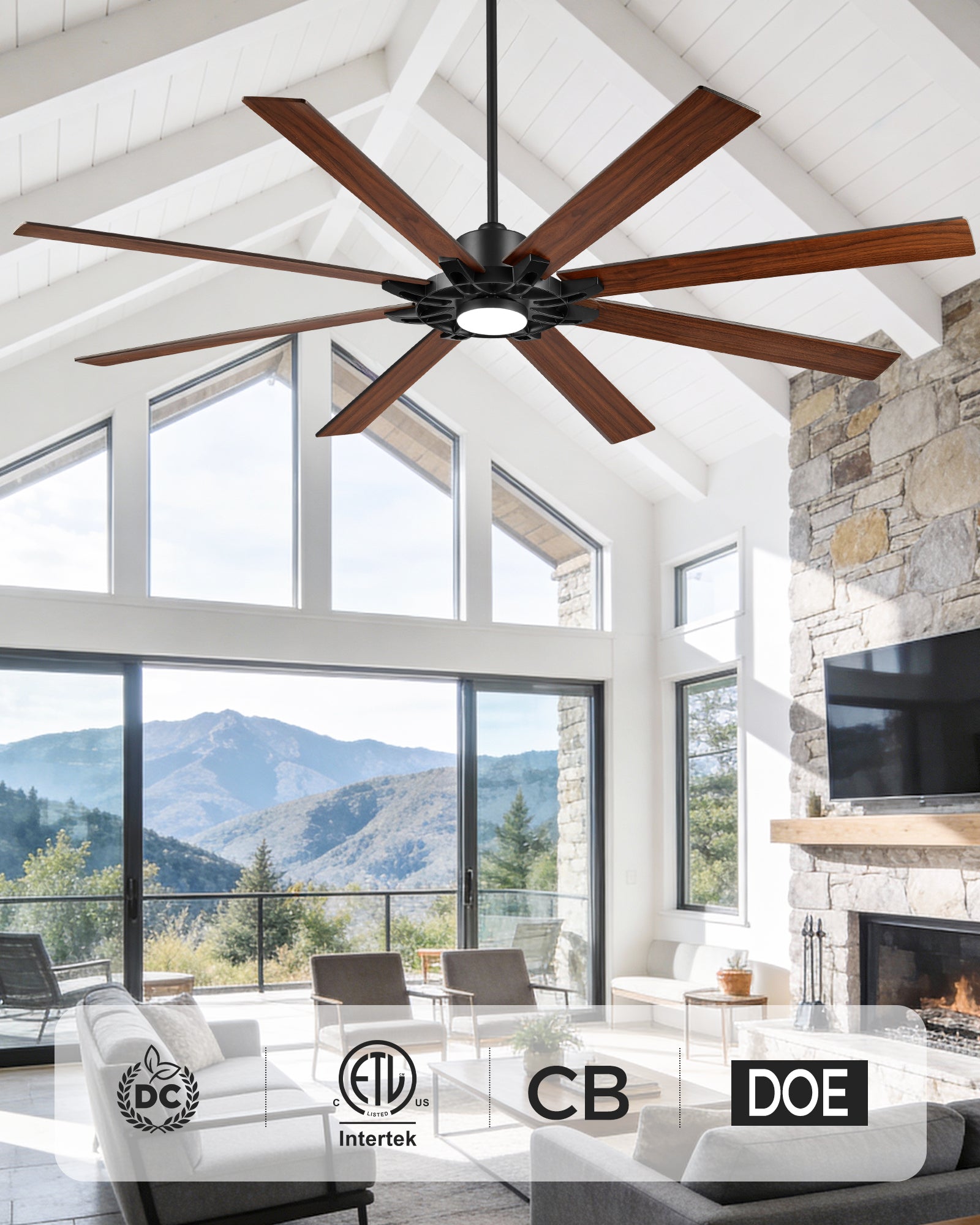 84" Smart Ceiling Fan with Light, Patented Hub Design, Plywood Blade, Alexa App Control, Black & Walnut