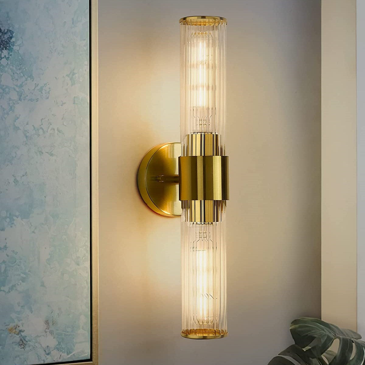 Farmhouse Gold with Cylinder Glass Shade - 20 inch 2-Light Bathroom Vanity Light Wall Sconce - USAG00332