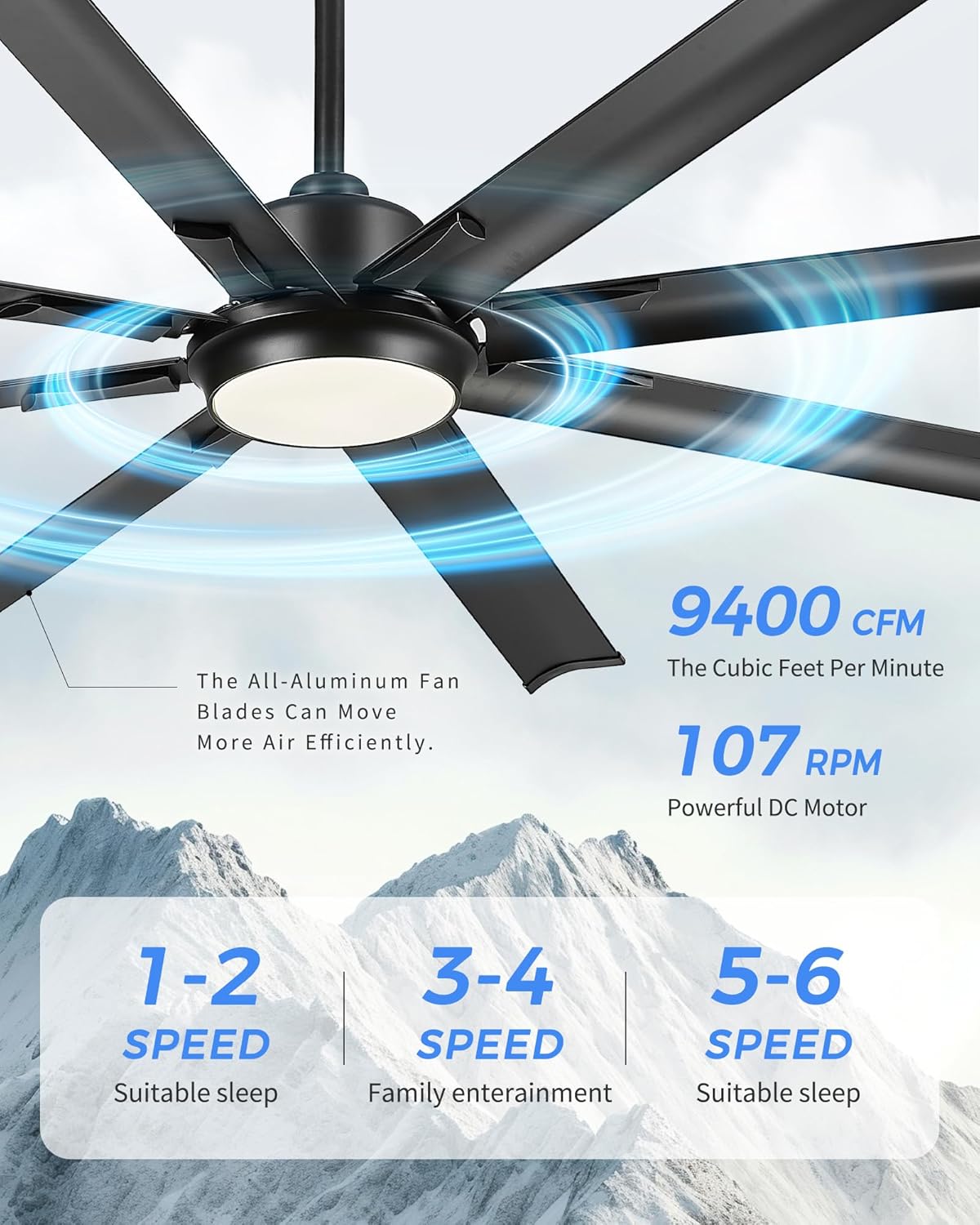 72 Inch White & Gold Ceiling Fan,Smart Ceiling Fan with Voice Control,Work With Alexa and Geogle,Large Ceiling Fan With 8 Aluminium Metal Blades