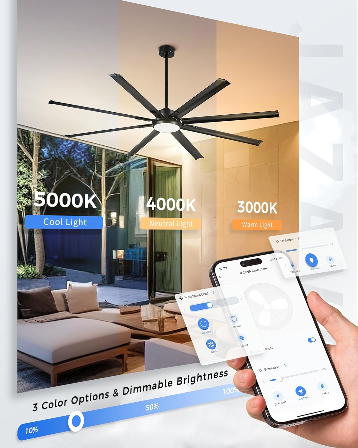 84 Inch Industrial Ceiling Fans With Lights and Remote,Extra Large Indoor/Outdoor Ceiling Fan With 8 Aluminium Metal Blades,Brushed Nickel Ceiling Fan,Works with Alexa and Google Home