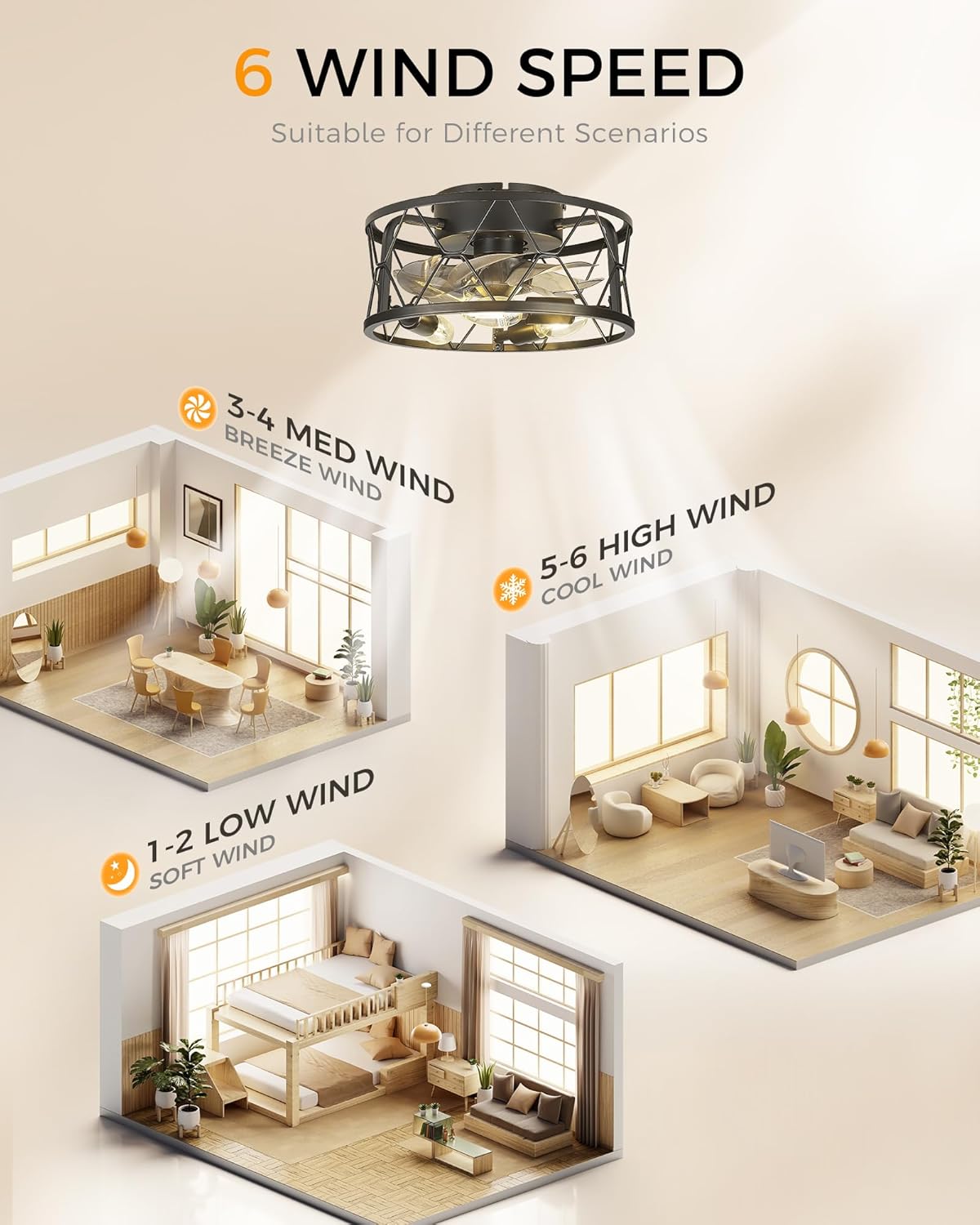 Caged Ceiling Fans with Lights,12 Inch Flush Mount Ceiling Fan with Remote Control,Matte Black Small Low Profile Ceiling Fan for Laundry room,Bedroom,Hallway