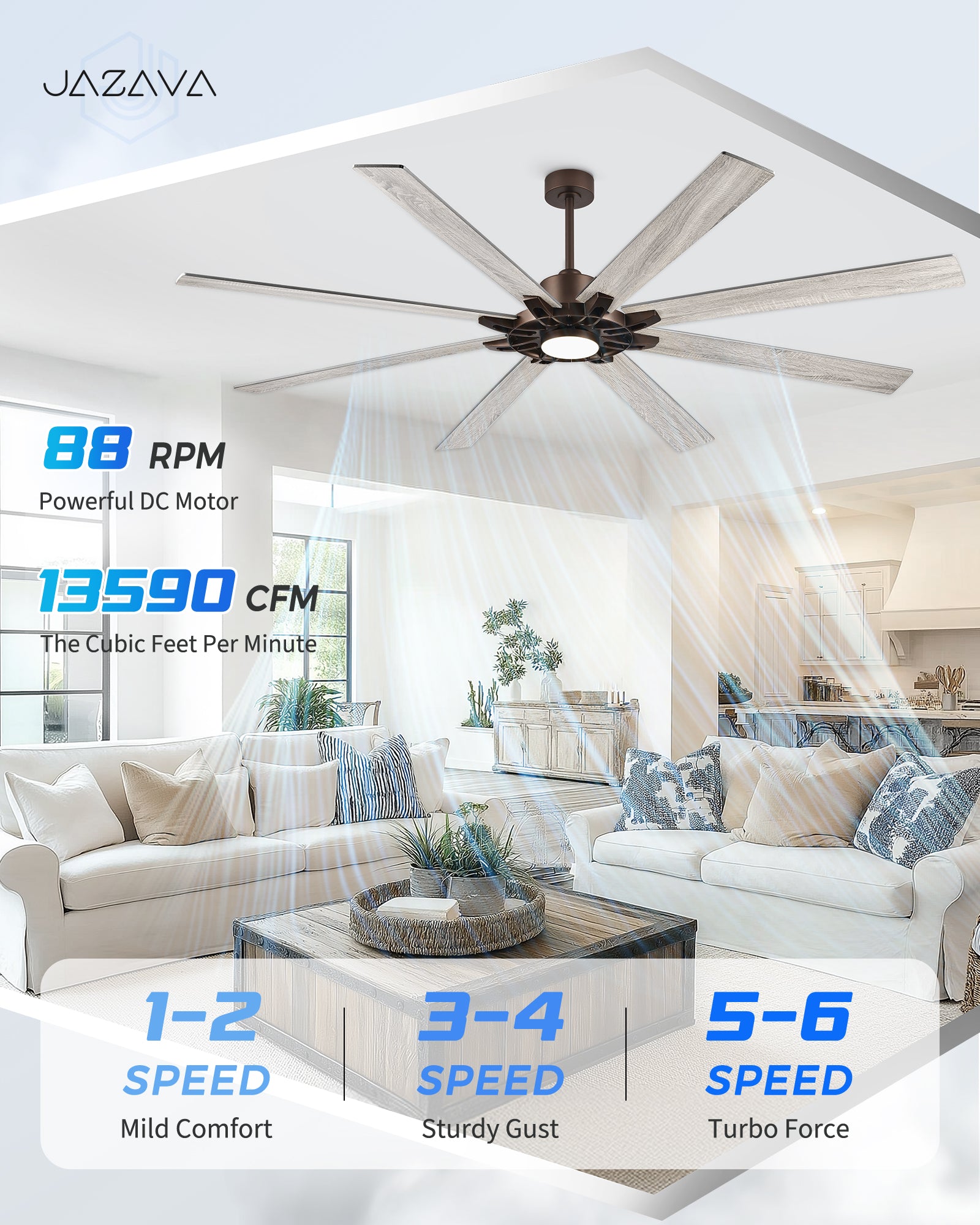 84" Smart Ceiling Fan with Light, Patented Hub Design, Plywood Blade, Alexa App Control, Bronze & Wood