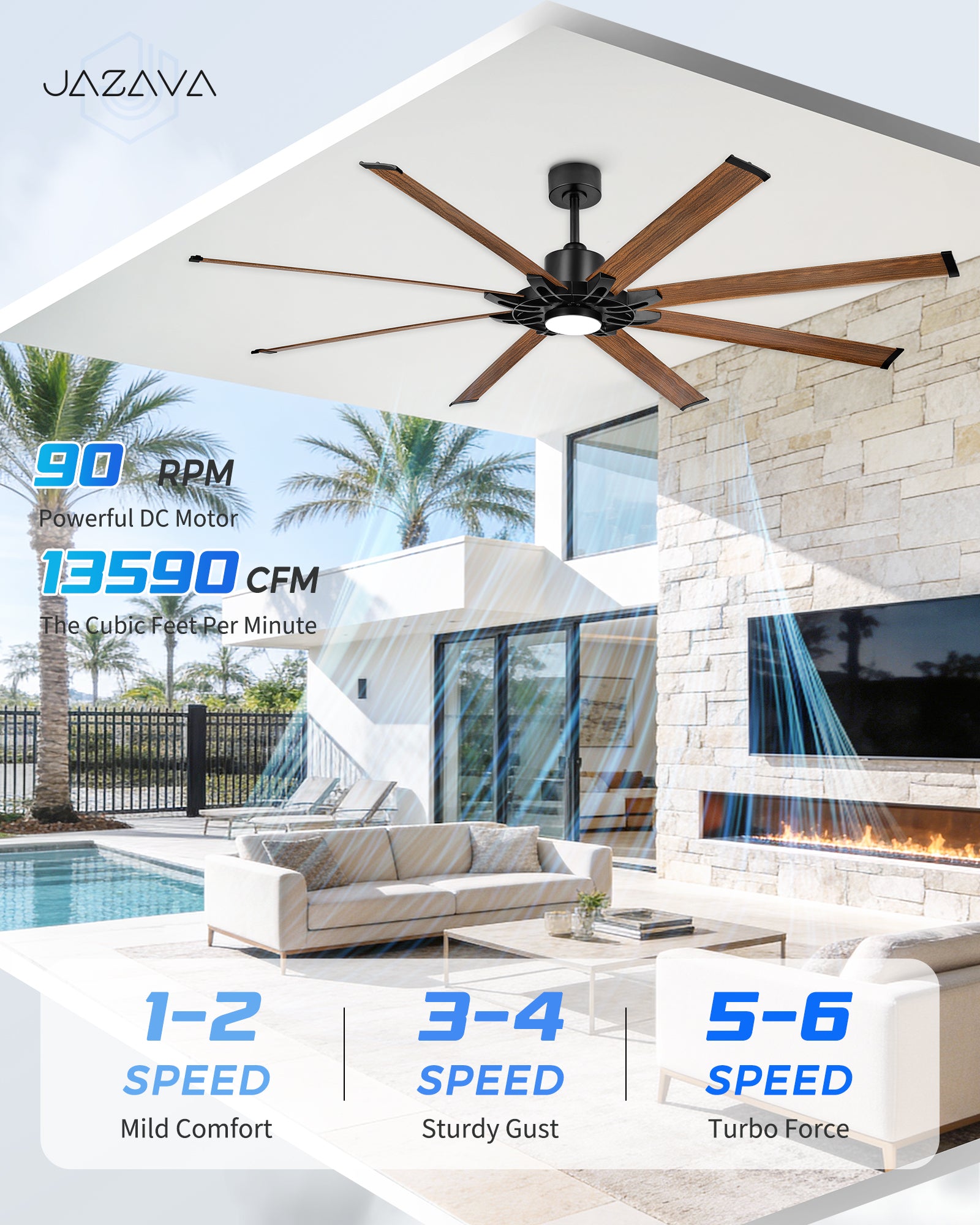 84" Smart Ceiling Fan with Light, Patented Hub Design, Aluminium Blade, Alexa App Control, Walnut