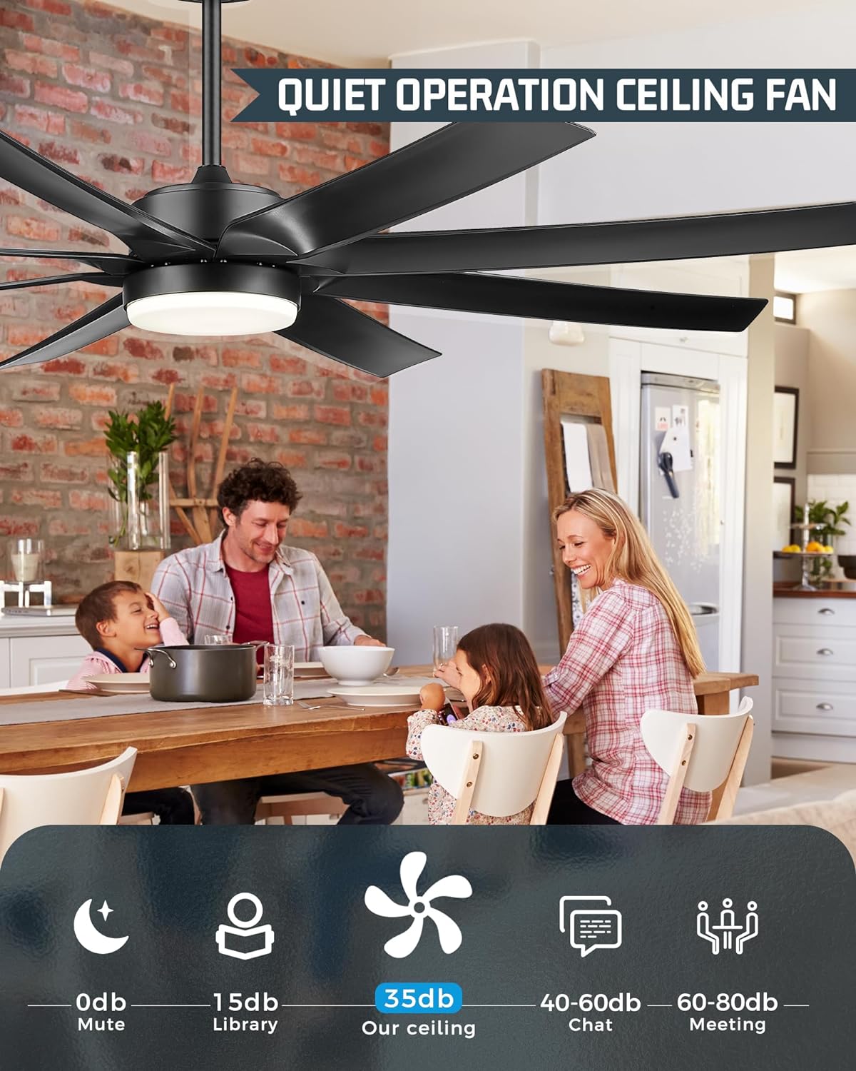 70 Inch Ceiling Fans with Lights, Smart Ceiling Fan with ALEXA and Google, Reversible DC Motor, 3CCT Dimmable Black Ceiling Fan for Patio