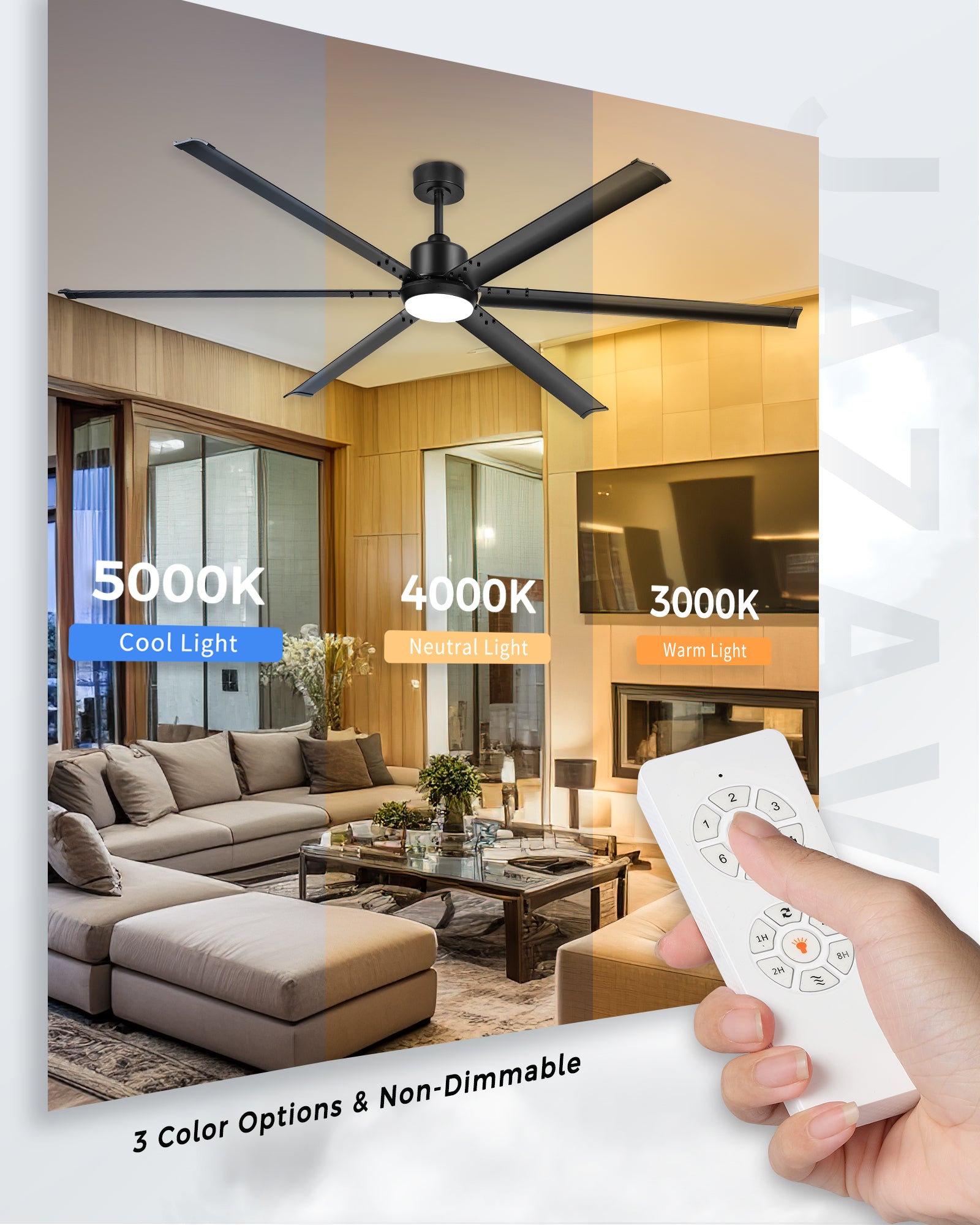 84" Industrial Ceiling Fan with Light, Aluminium Blades, Matte Black