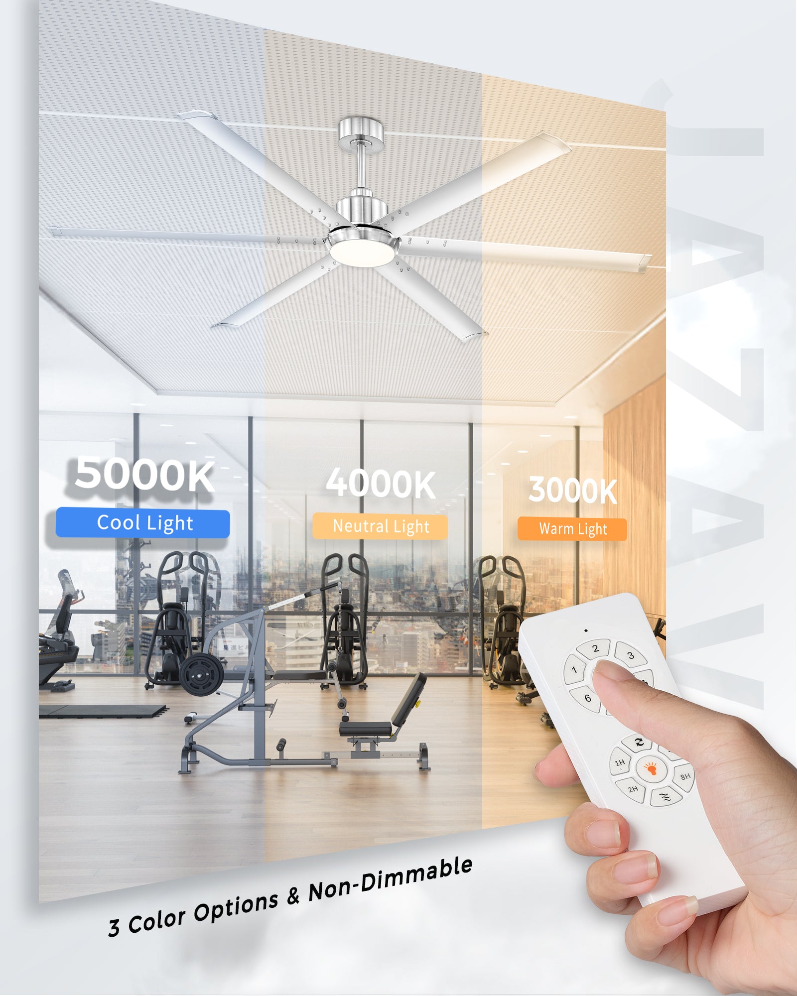 72" Industrial Ceiling Fan with Light, Aluminium Blades, Brushed Nickel