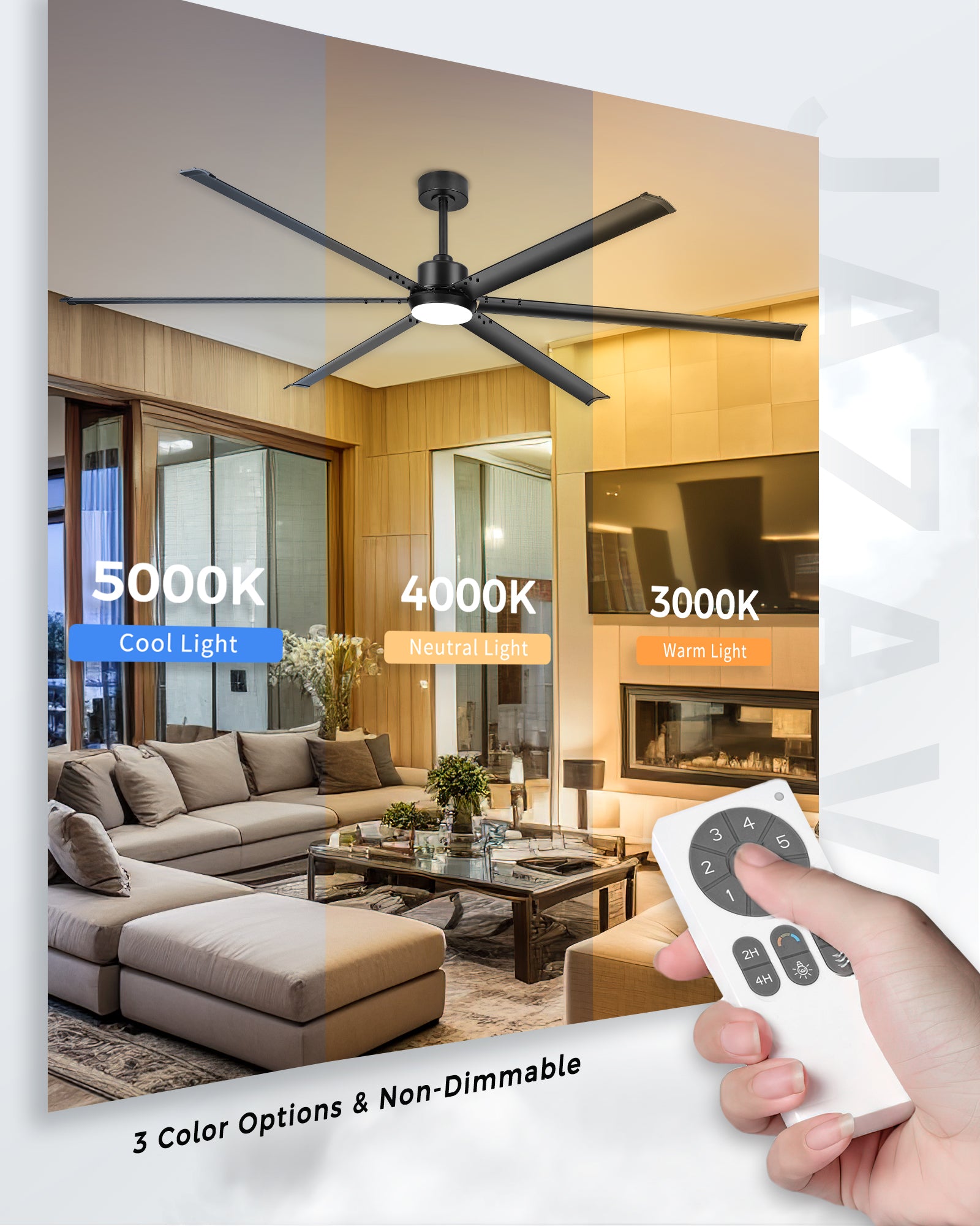 96" Industrial Ceiling Fan with Light, Aluminium Blades, Matte Black