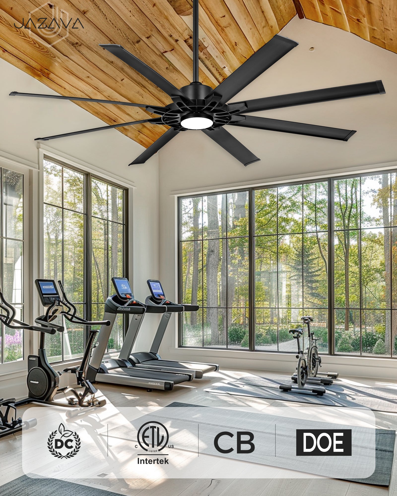 72" Smart Ceiling Fan with Light, Patented Hub Design, Aluminium Blade, Alexa App Control, Black