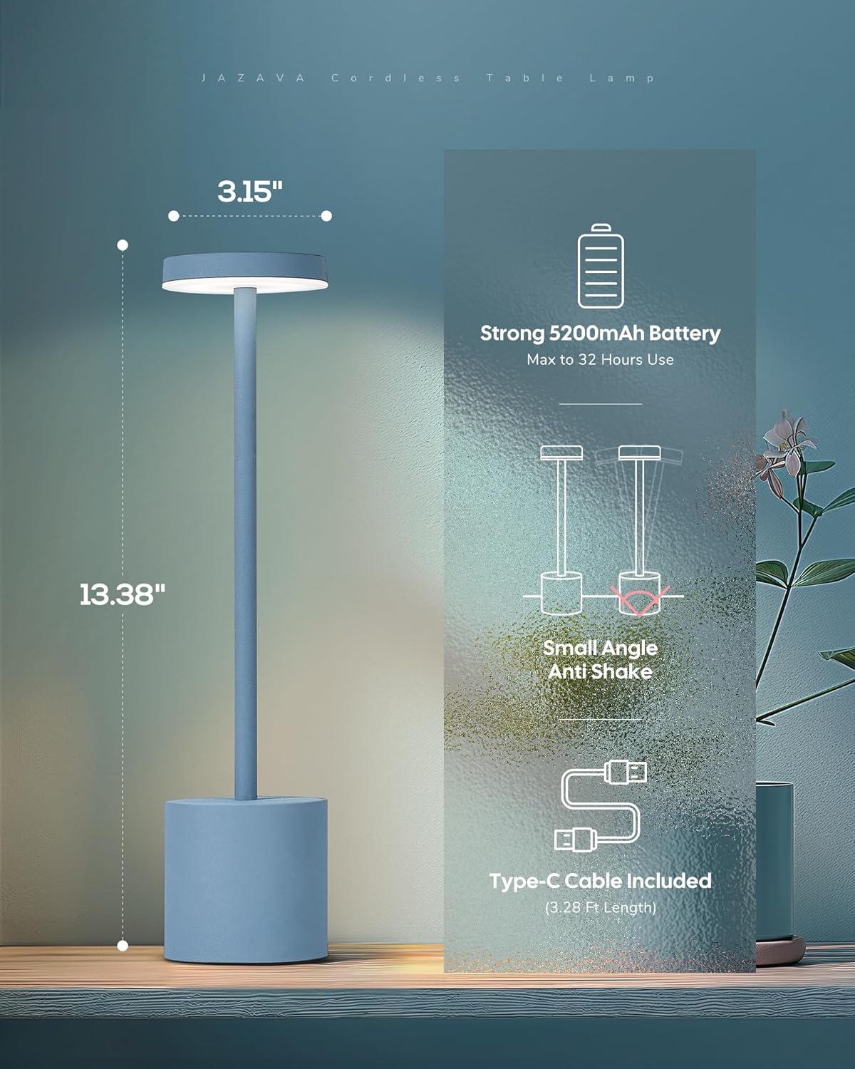 Cordless LED Desk Lamp, Black Table Lamp with 3 Colors, 5200mAh Battery Operated for Home Office Restaurant Bedroom Bars (2 Pack)