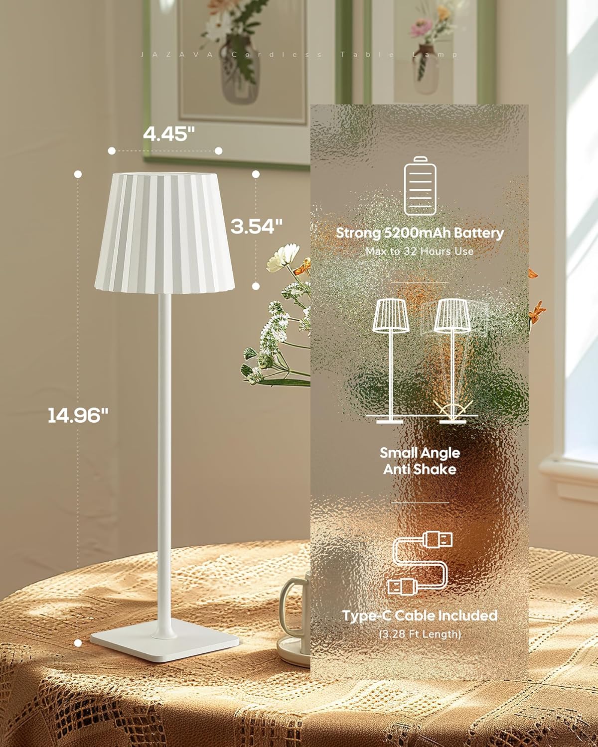 Cordless LED Desk Lamps, Rechargeable Table Lamp with 3 Colors, 5200mAh Battery Operated for Home Office Restaurant Bedroom Bars (2 Pack)