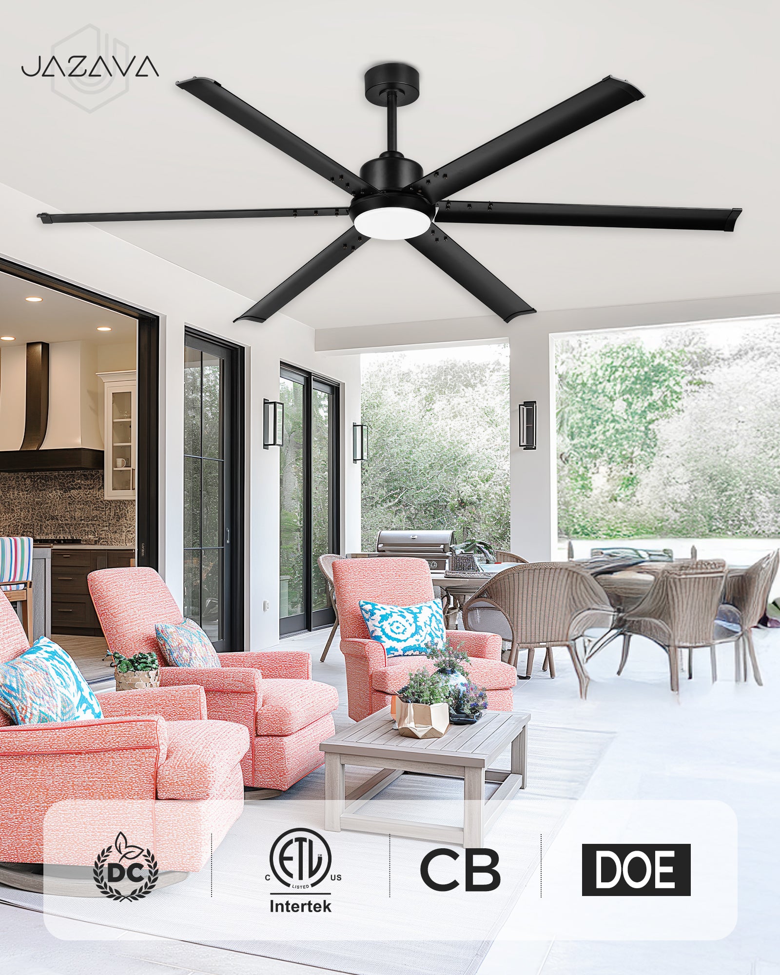 72" Industrial Ceiling Fan with Light, Aluminium Blades, Matte Black