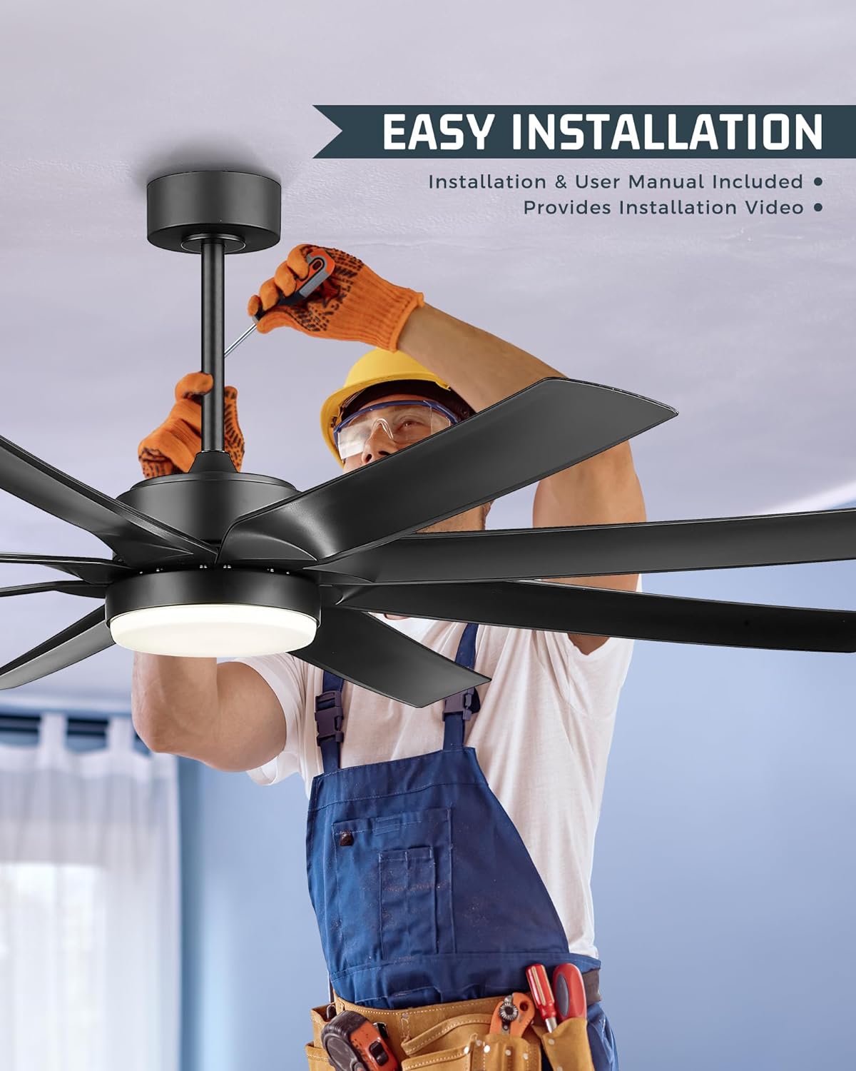 70 Inch Ceiling Fans with Lights, Smart Ceiling Fan with ALEXA and Google, Reversible DC Motor, 3CCT Dimmable Black Ceiling Fan for Patio