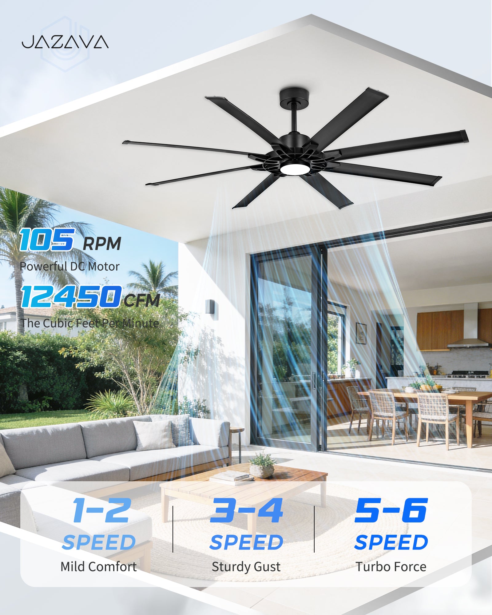 72" Smart Ceiling Fan with Light, Patented Hub Design, Aluminium Blade, Alexa App Control, Black