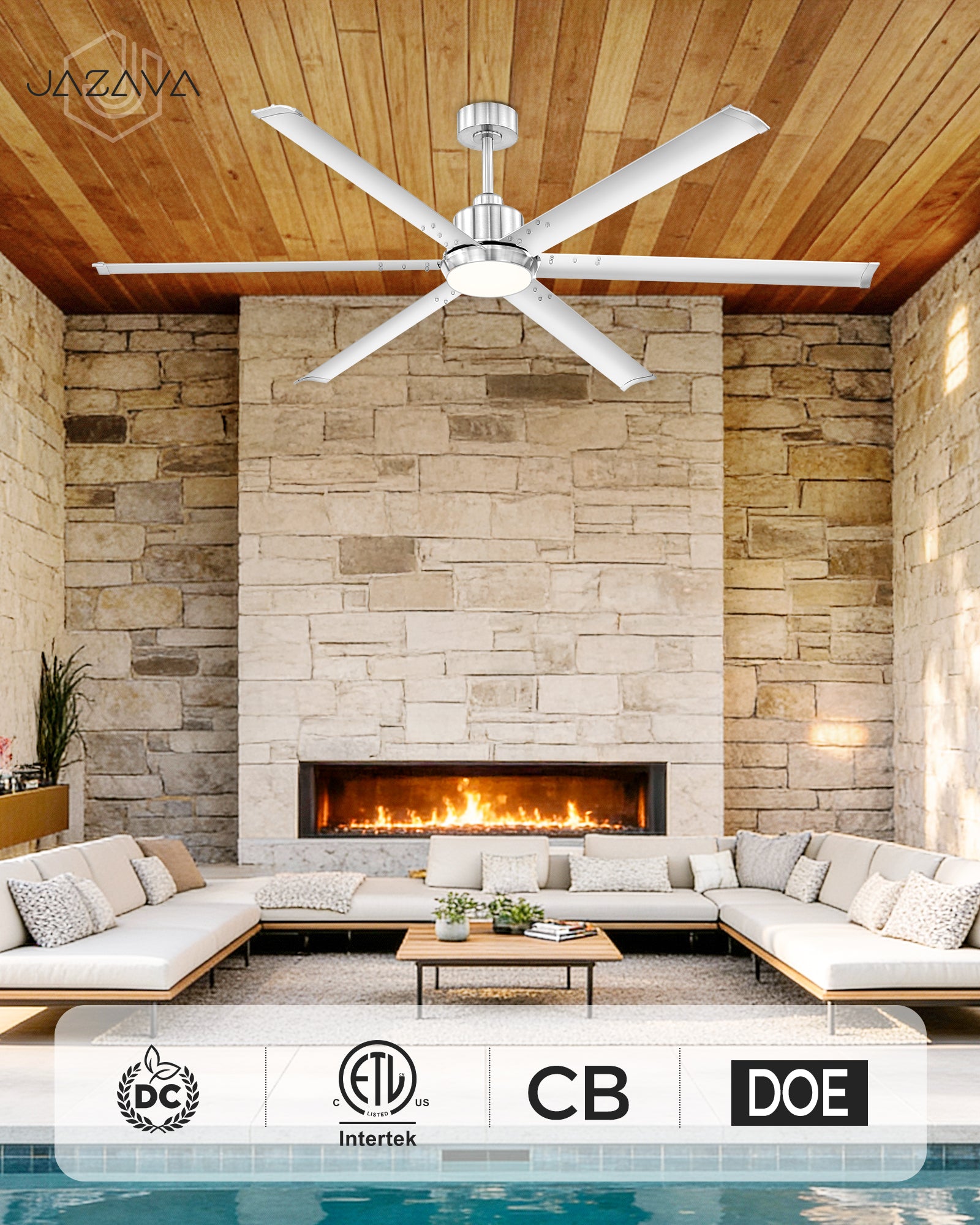 72" Industrial Ceiling Fan with Light, Aluminium Blades, Brushed Nickel