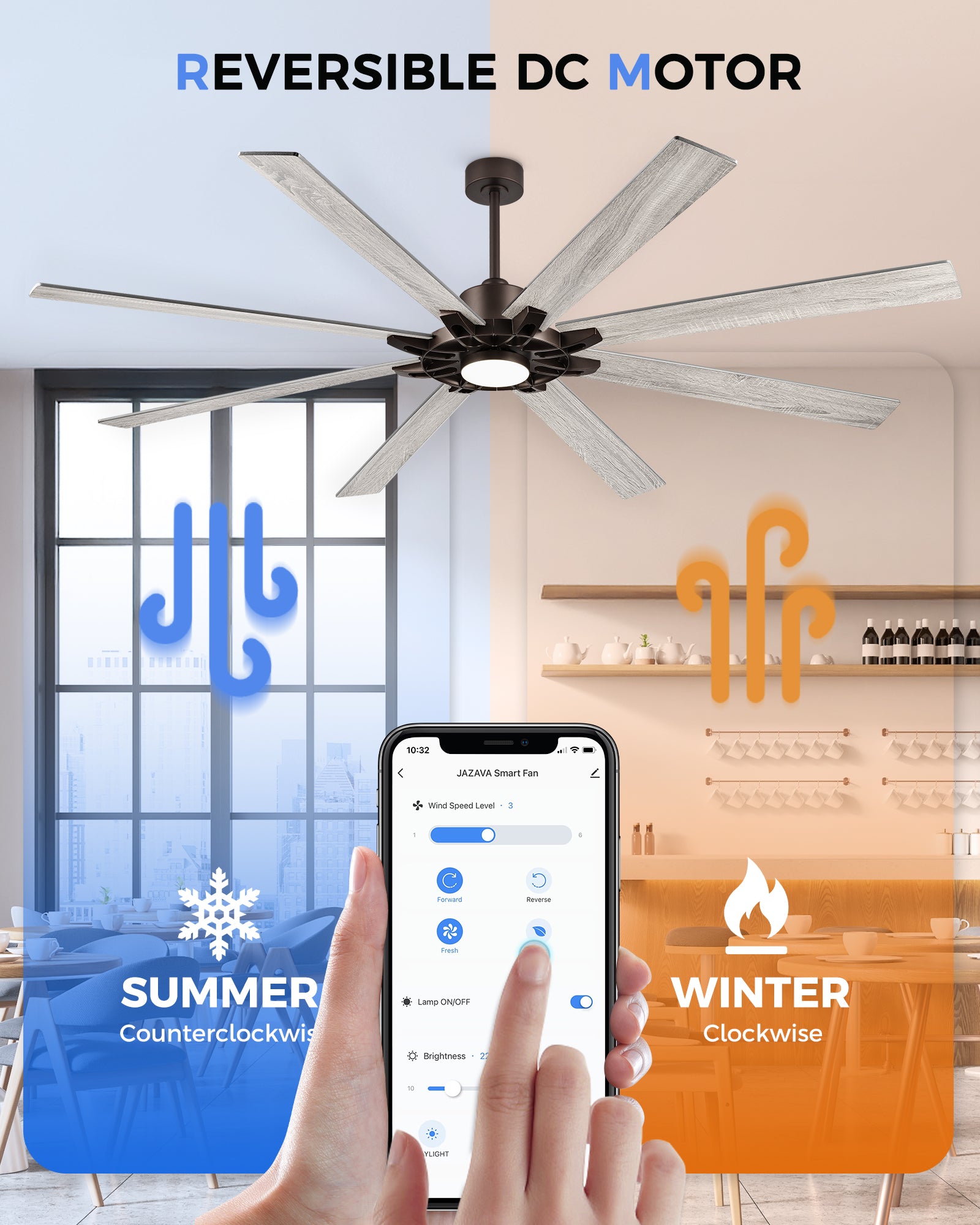 84" Smart Ceiling Fan with Light, Patented Hub Design, Plywood Blade, Alexa App Control, Bronze & Wood