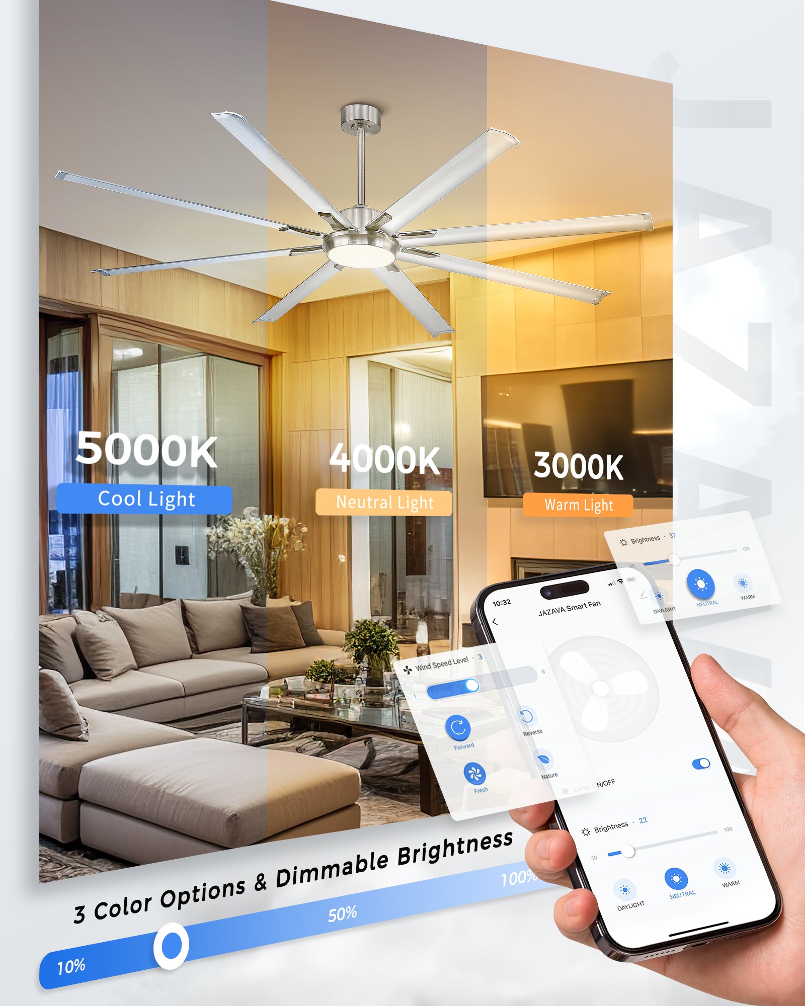 84" Smart Ceiling Fan with Light,Aluminium Blades,Works with Alexa,Brushed Nickel
