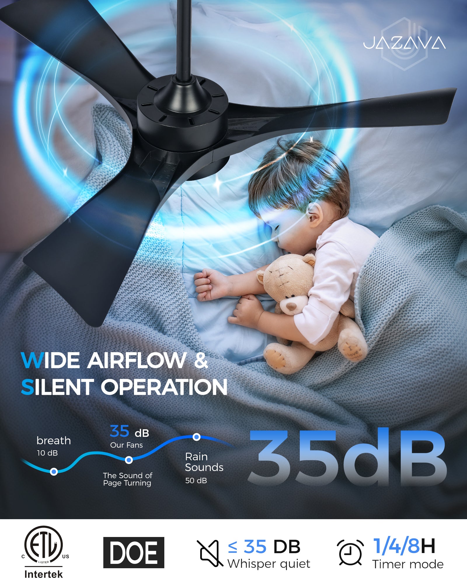 52" Coastal Ceiling Fan with Light, Corrosion-Resistant, Quiet DC Motor, 3CCT LED, Remote Control, Black