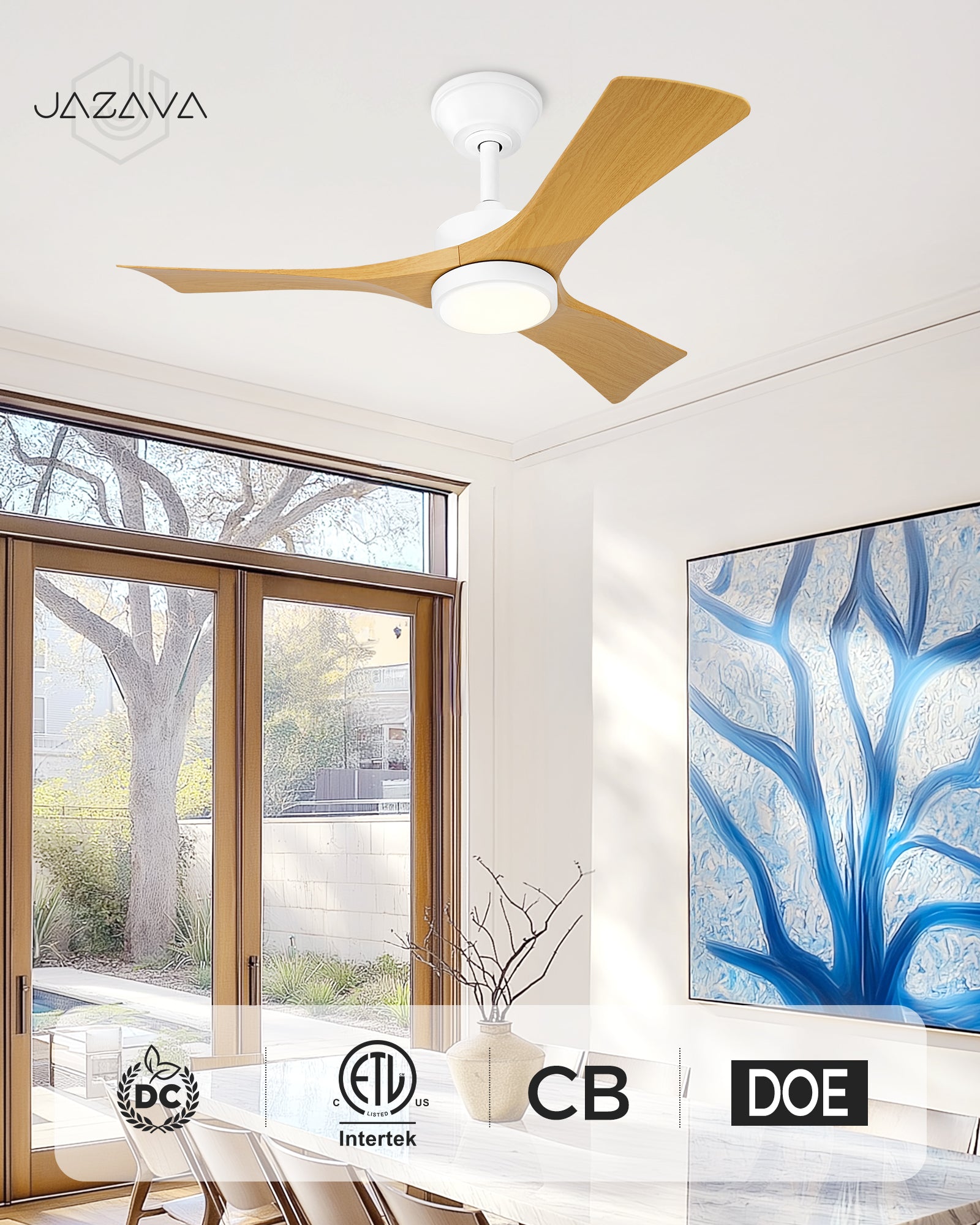42" Coastal Ceiling Fan with Light, Corrosion-Resistant, Quiet DC Motor, 3CCT LED,  Remote Control, White