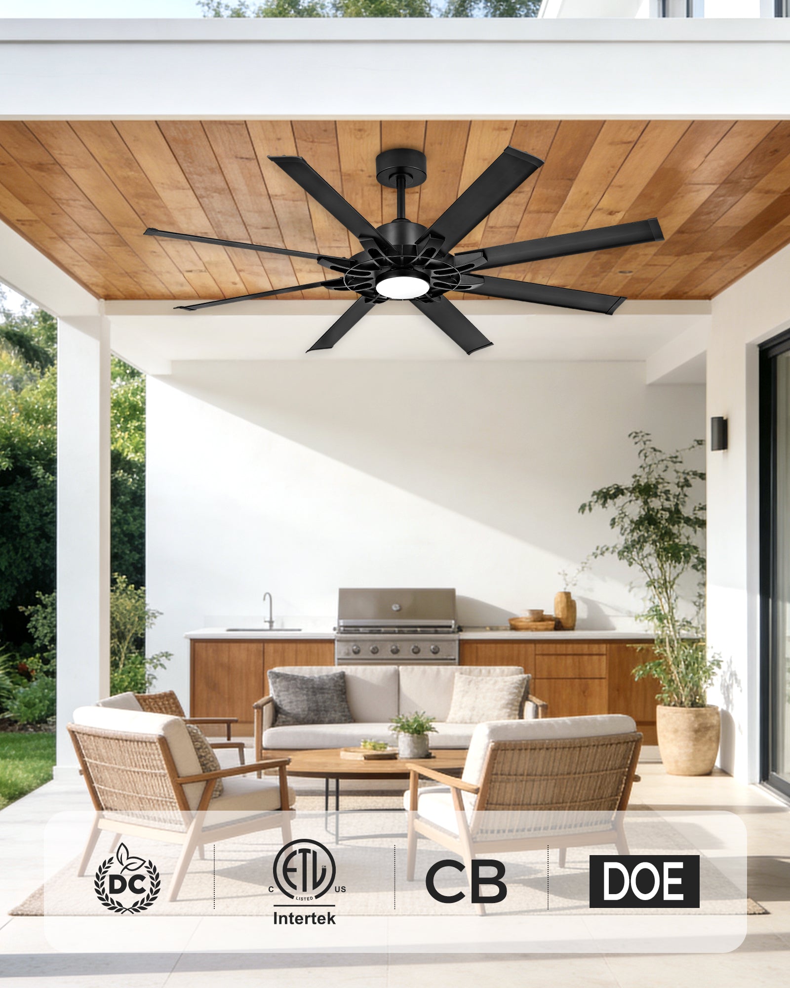 60" Smart Ceiling Fan with Light, Patented Hub Design, Aluminium Blade, Alexa App Control, Black