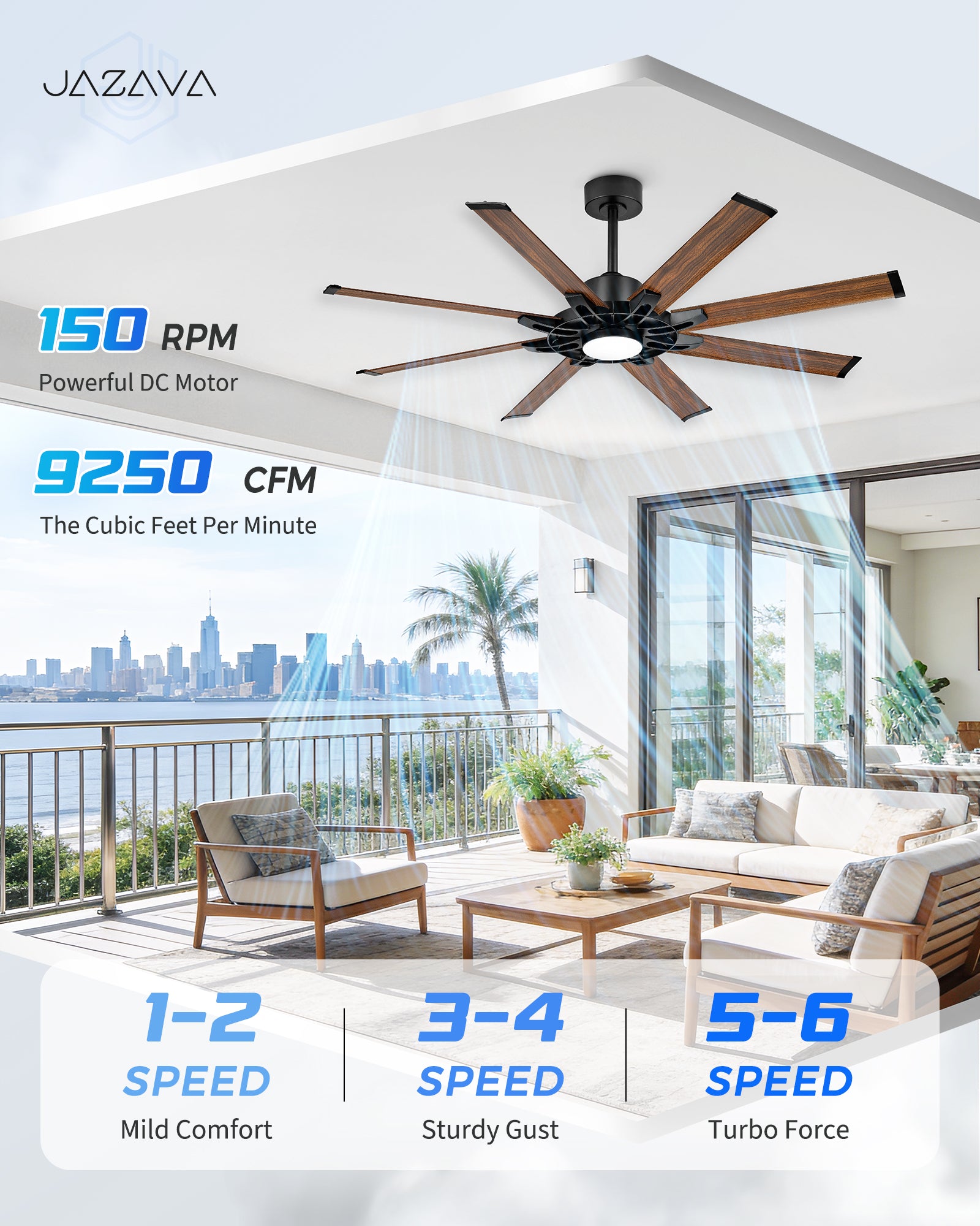 60" Smart Ceiling Fan with Light, Patented Hub Design, Aluminium Blade, Alexa App Control, Walnut
