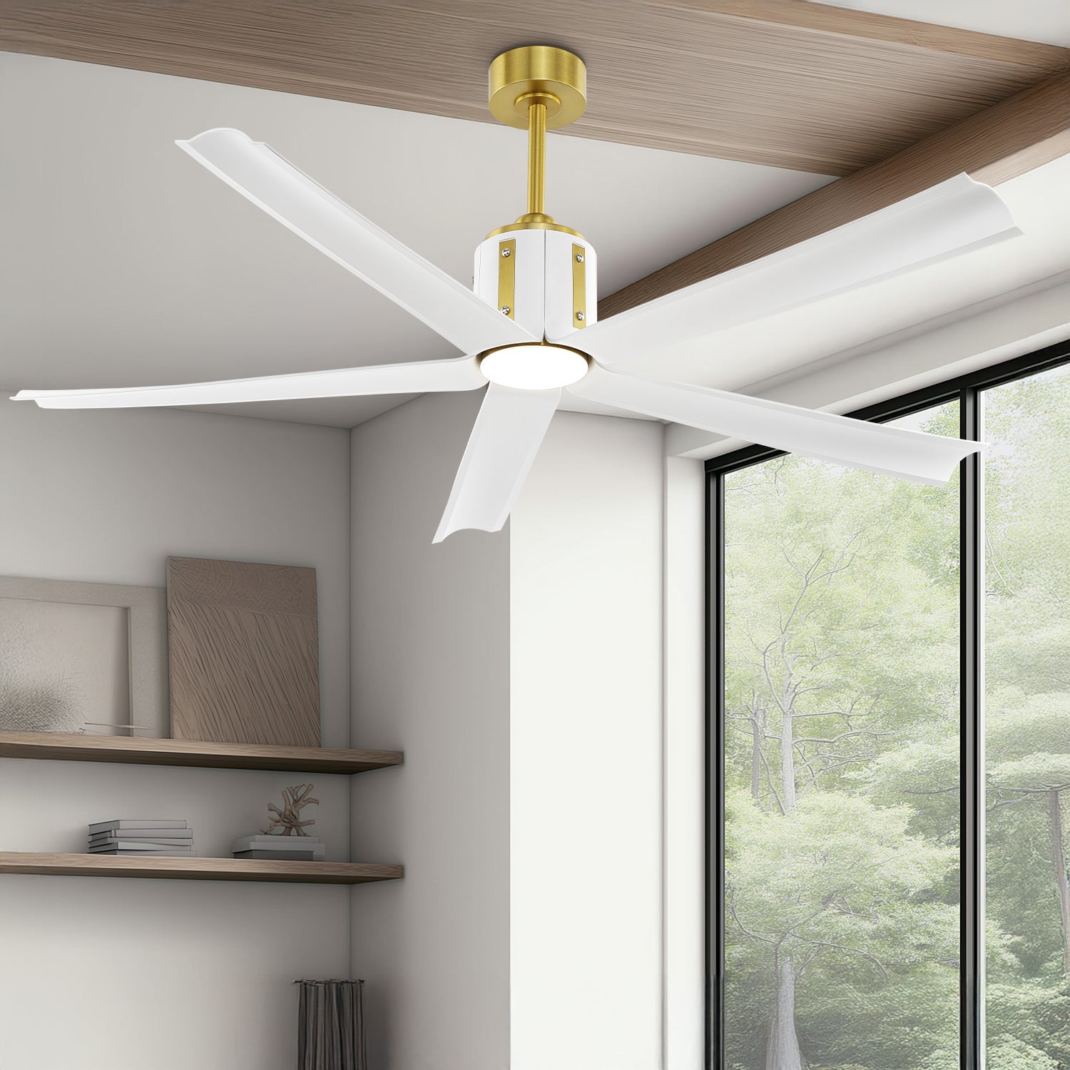 60" Smart Ceiling Fan with Light, Works with Alexa, Remote Control, White & Gold