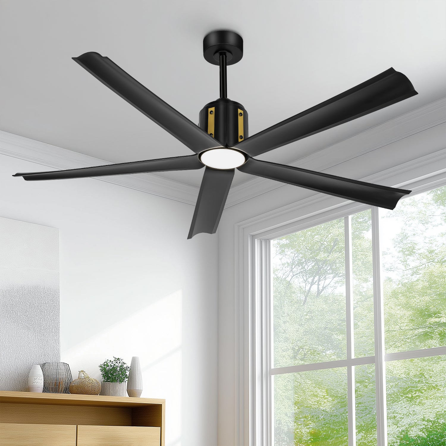 60" Smart Ceiling Fan with Light, Works with Alexa, Remote Control, Black