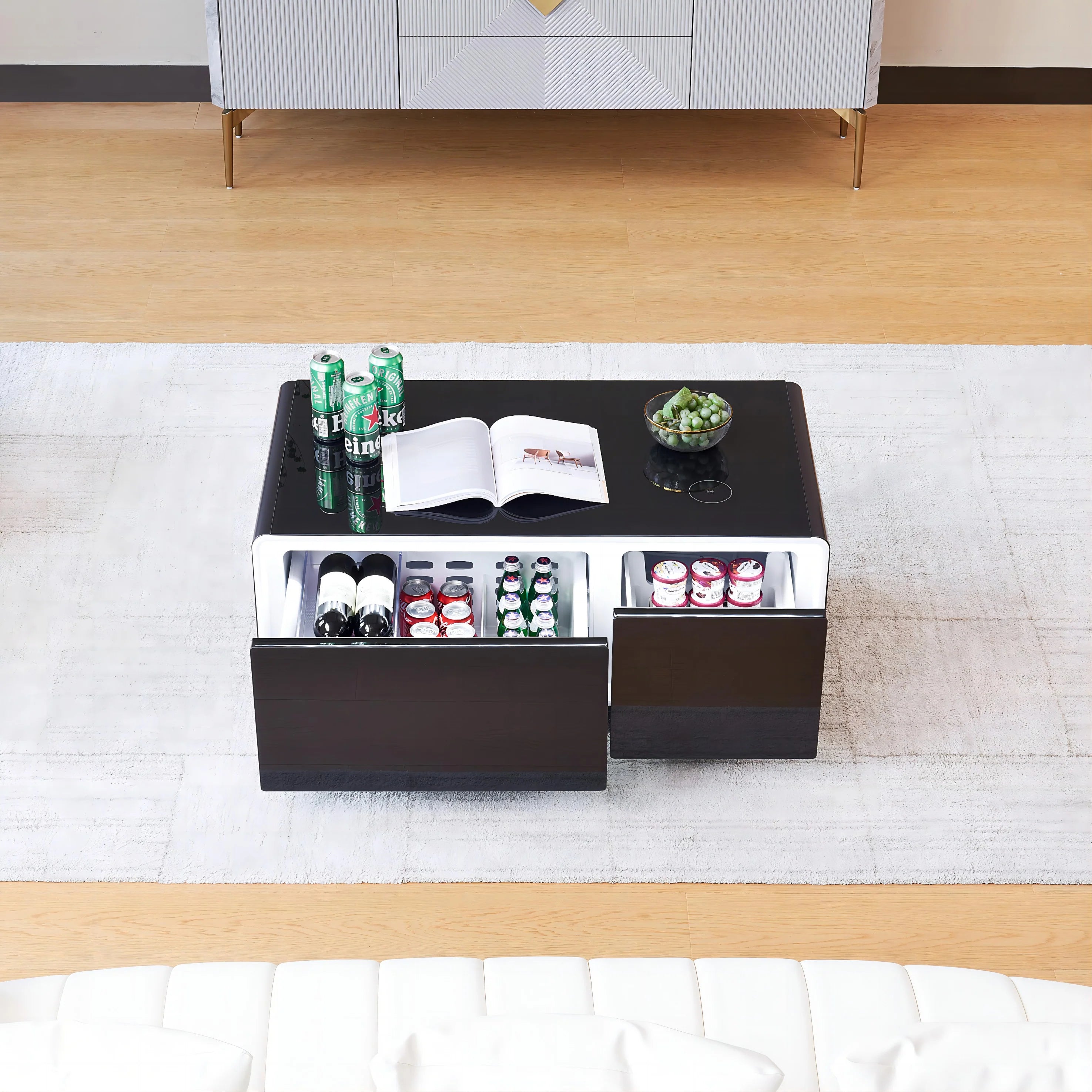 FRIDGE DRAWERS COFFEE TABLE W/ BLUETOOTH SPEAKERS