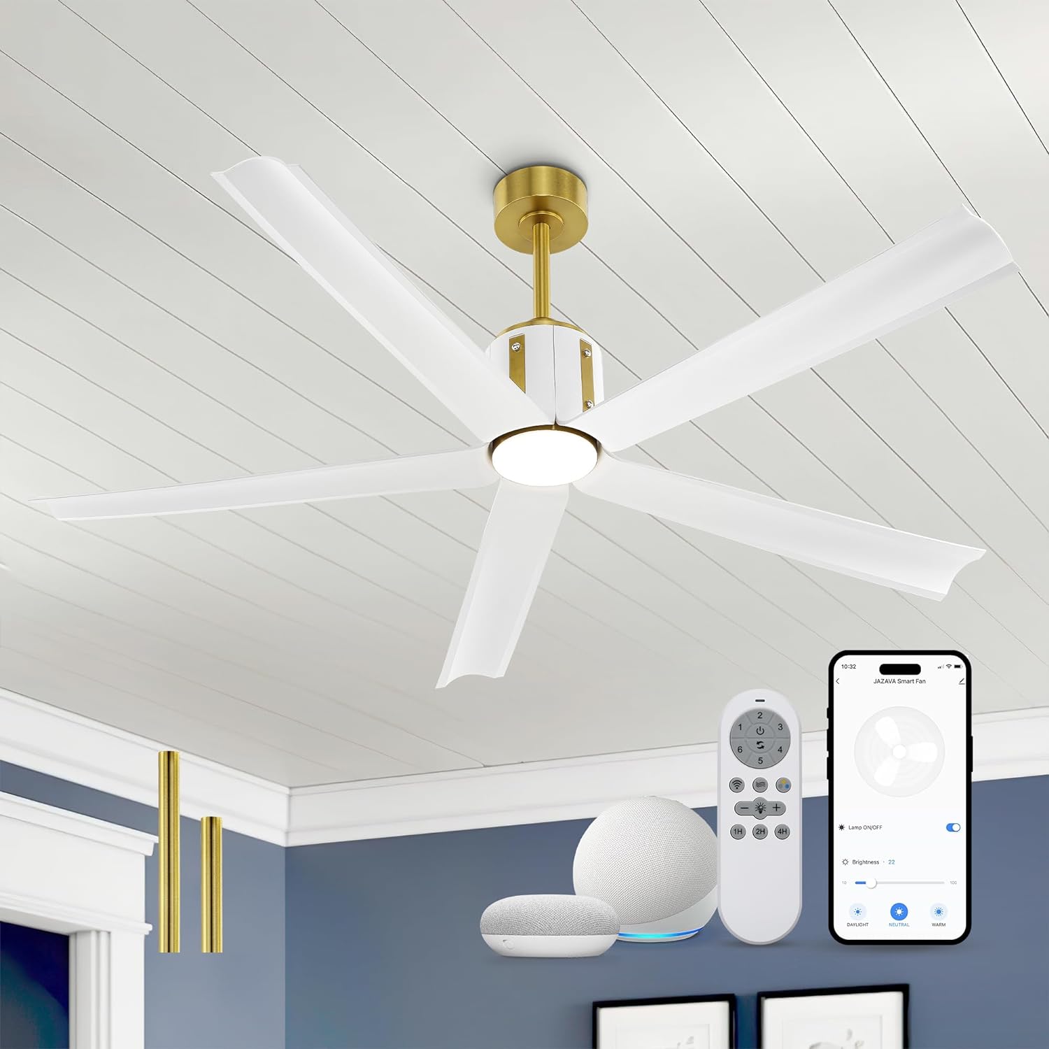 Smart 60 Inch Ceiling Fan, Black Ceiling Fans with Lights and Remote, Quiet DC Motor, Voice Control with 2.4G WiFi, Modern Indoor Ceiling Fans with Light for Bedroom Patio