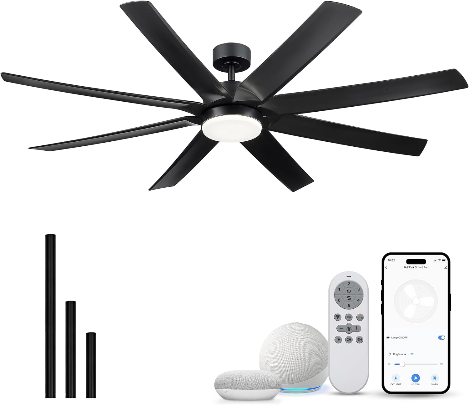 70 Inch Ceiling Fans with Lights, Smart Ceiling Fan with ALEXA and Google, Reversible DC Motor, 3CCT Dimmable Black Ceiling Fan for Patio