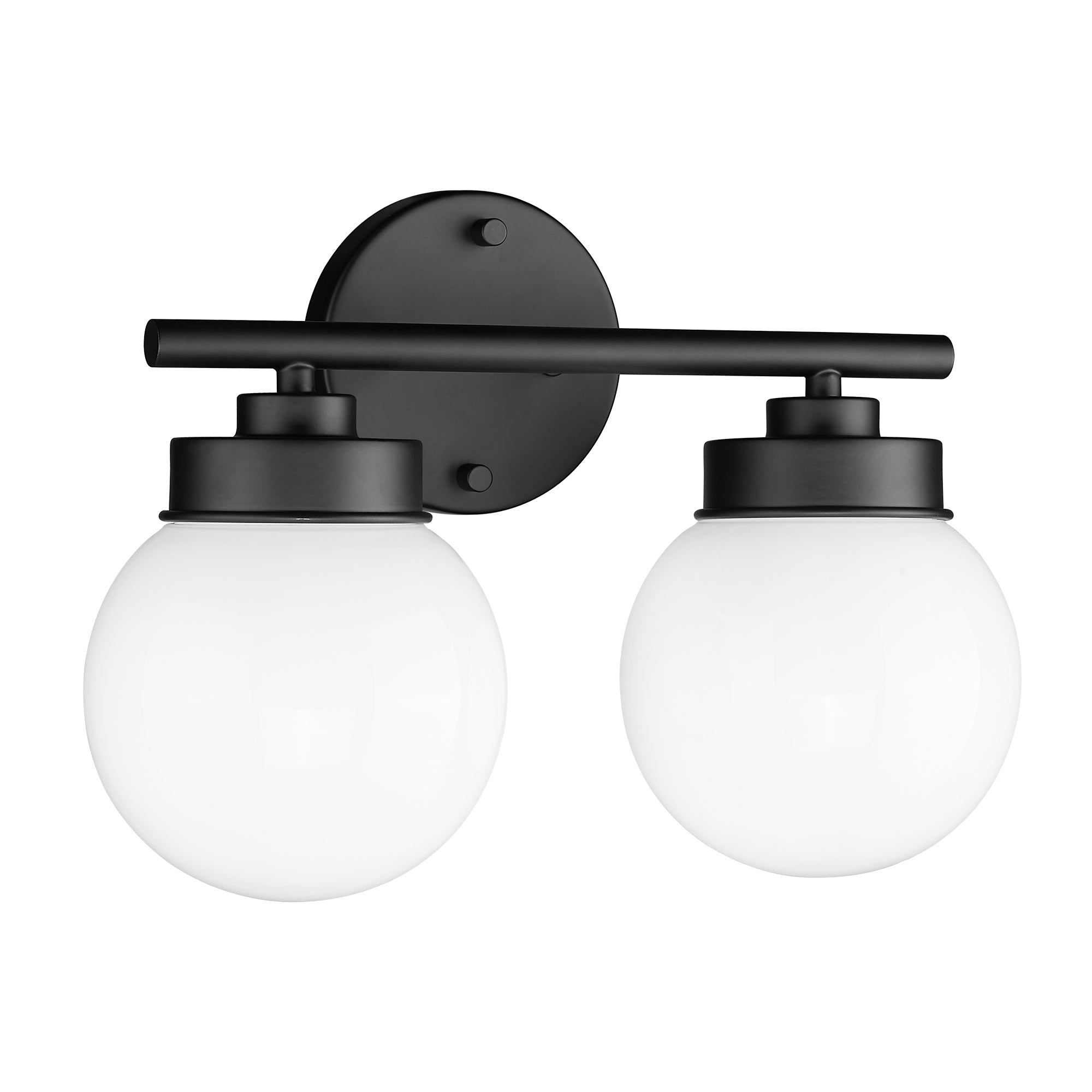 Black Globe Bathroom Light Fixtures with White Glass Shade - 13 inch 2-Light Vanity Lights - USAG00008