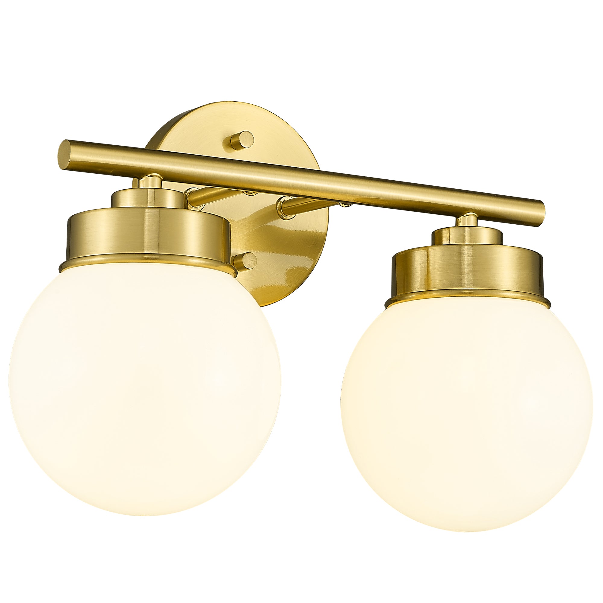 Brushed Gold Globe Bathroom Light Fixtures with White Glass Shade - 13 inch 2-Light Vanity Lights - USAG00009