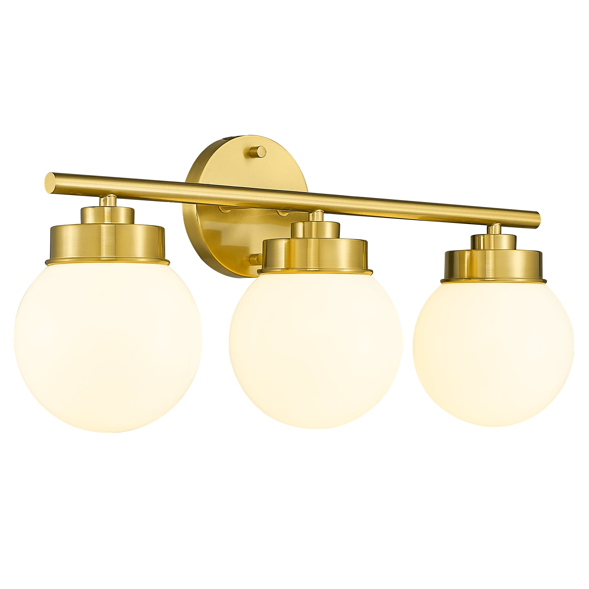 Brushed Gold Globe Bathroom Light Fixtures with White Glass Shade - 21 inch 3-Light Vanity Lights - USAG00010