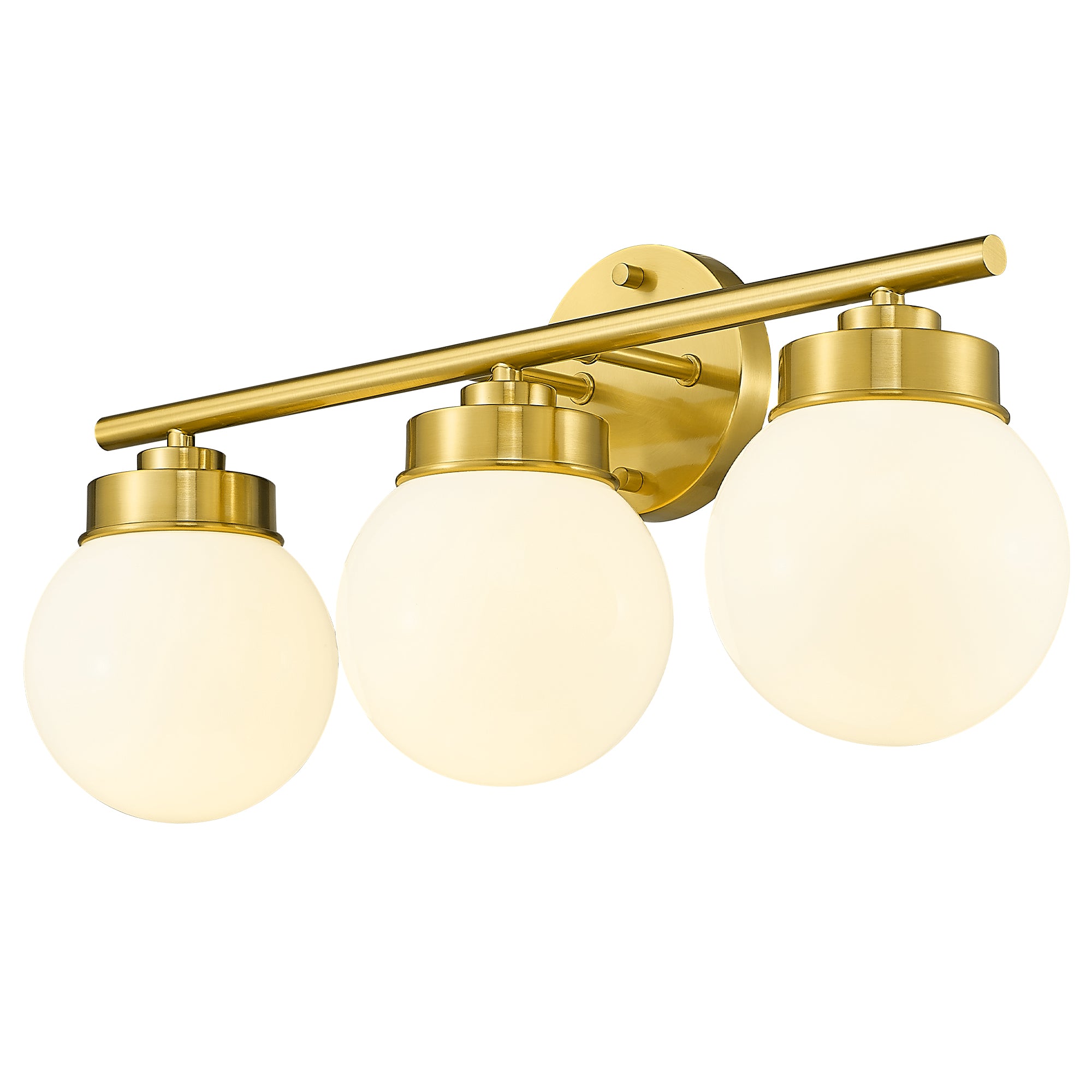 Brushed Gold Globe Bathroom Light Fixtures with White Glass Shade - 21 inch 3-Light Vanity Lights - USAG00010