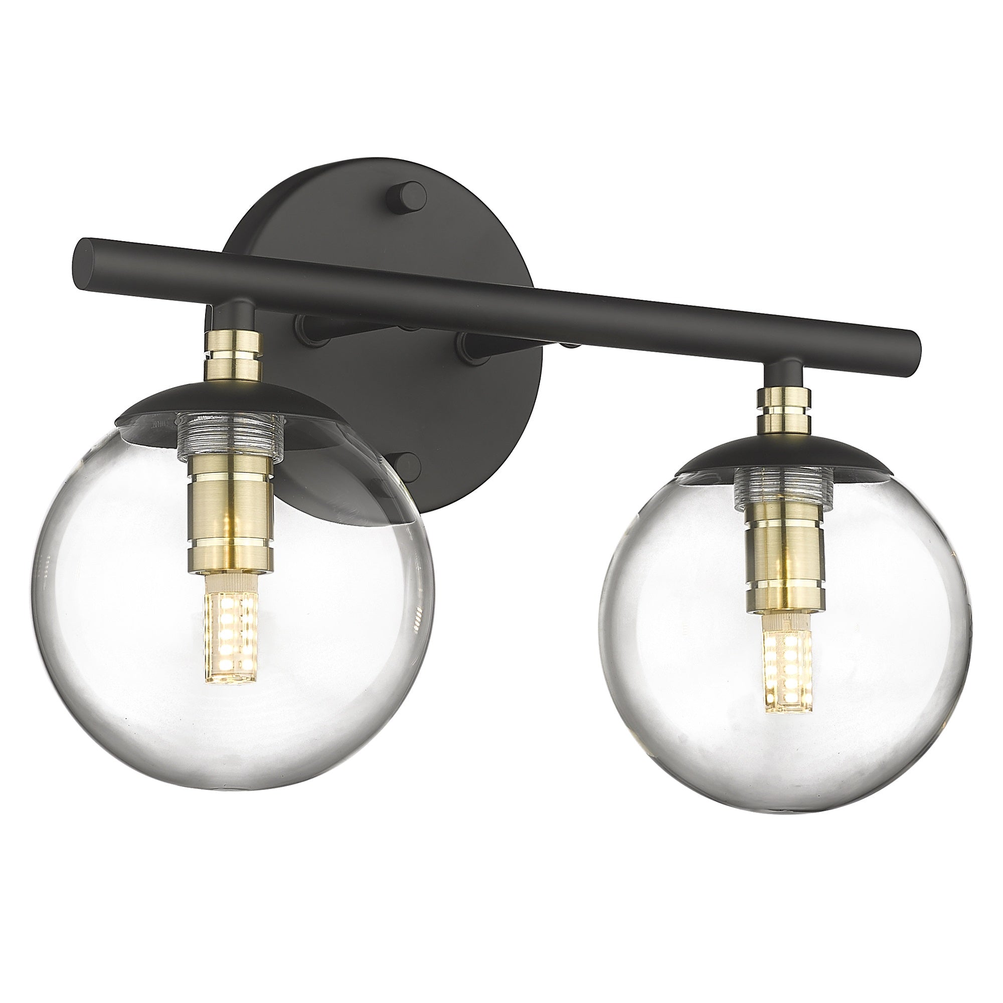 Black and Brass Gold Finish with Clear Globe Glass Light Fixtures - 13 inch 2-Light Vanity Light - USAG00011