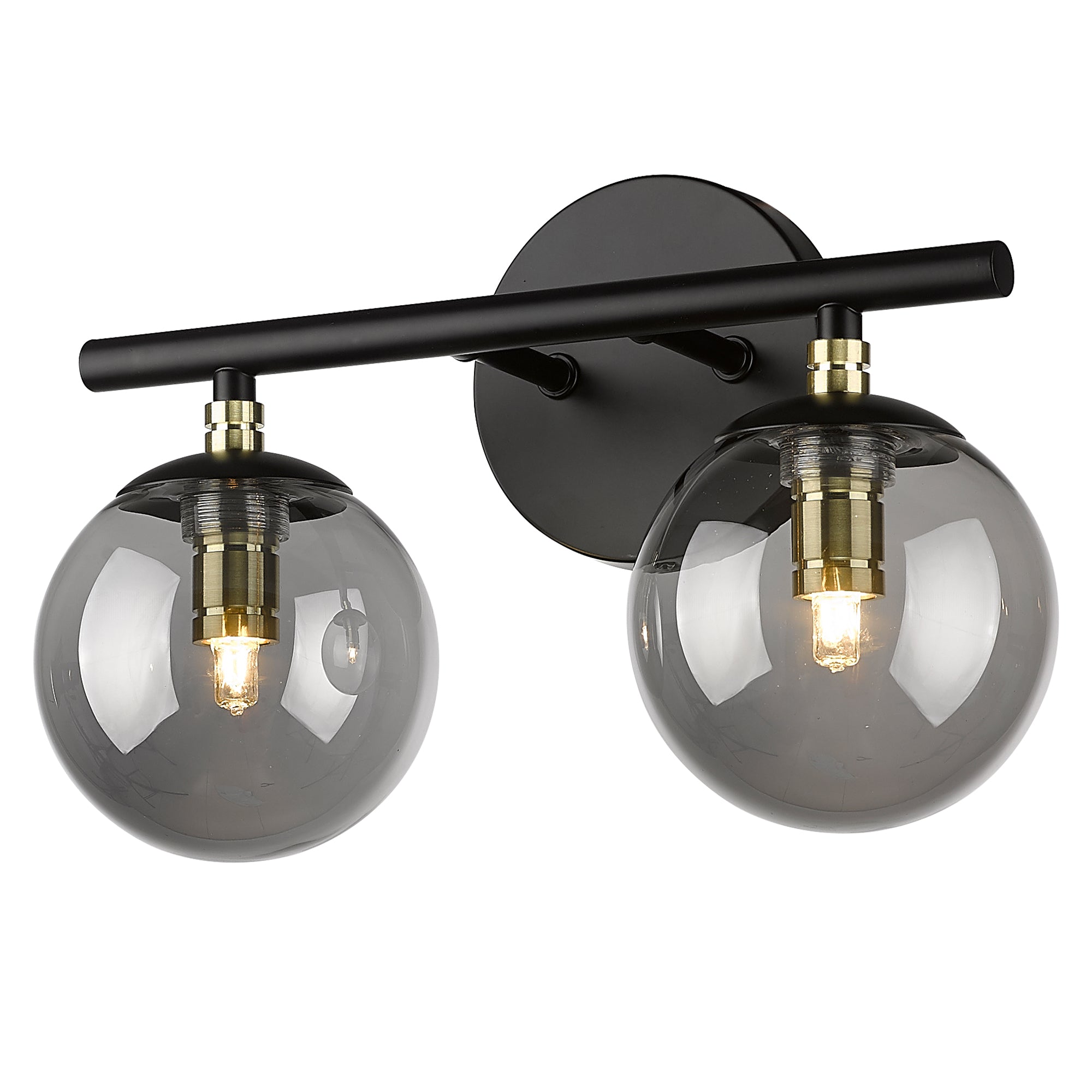 Black and Brass Gold Finish with Smokey Globe Glass Light Fixtures - 13 inch 2-Light Vanity Light - USAG00012