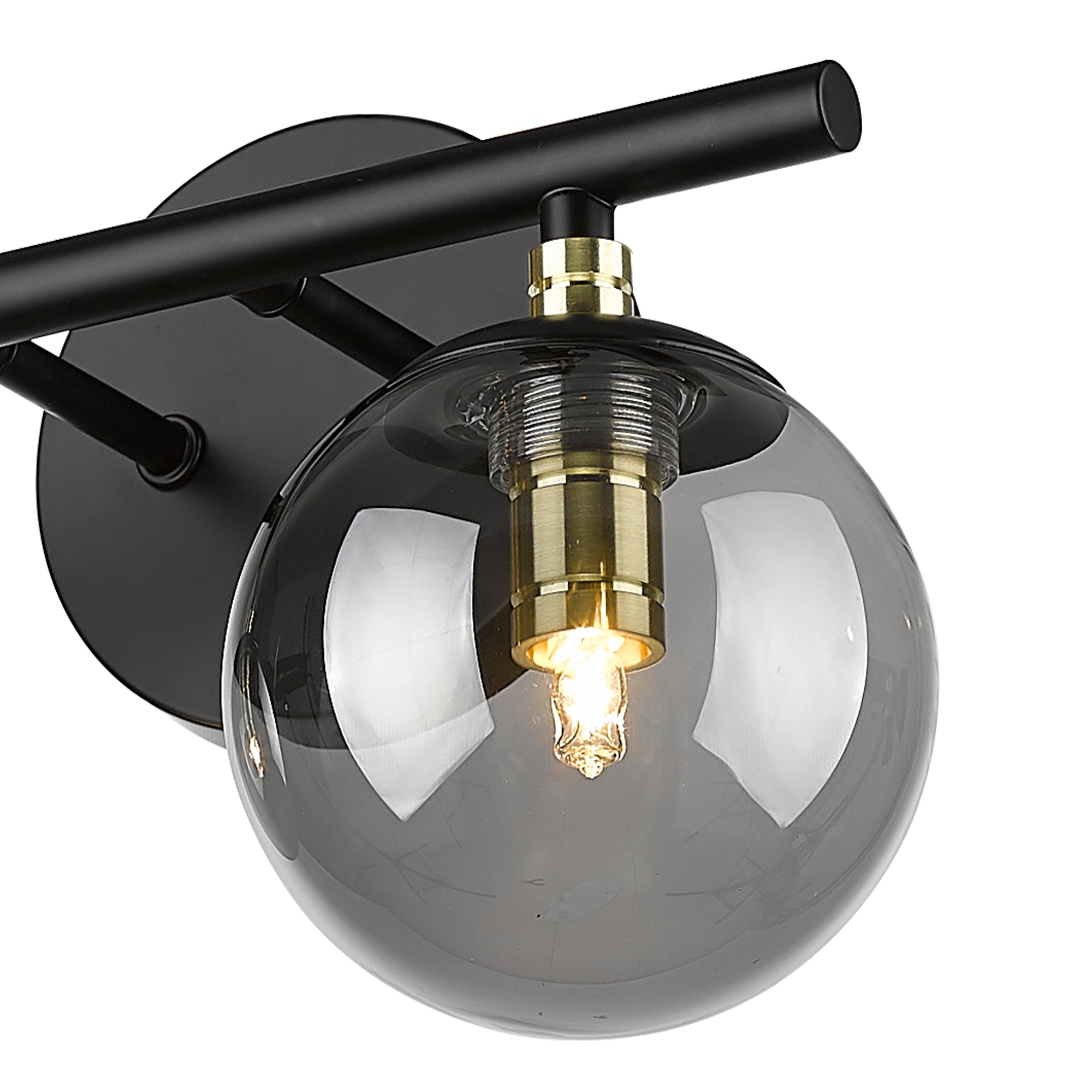 Black and Brass Gold Finish with Smokey Globe Glass Light Fixtures - 13 inch 2-Light Vanity Light - USAG00012