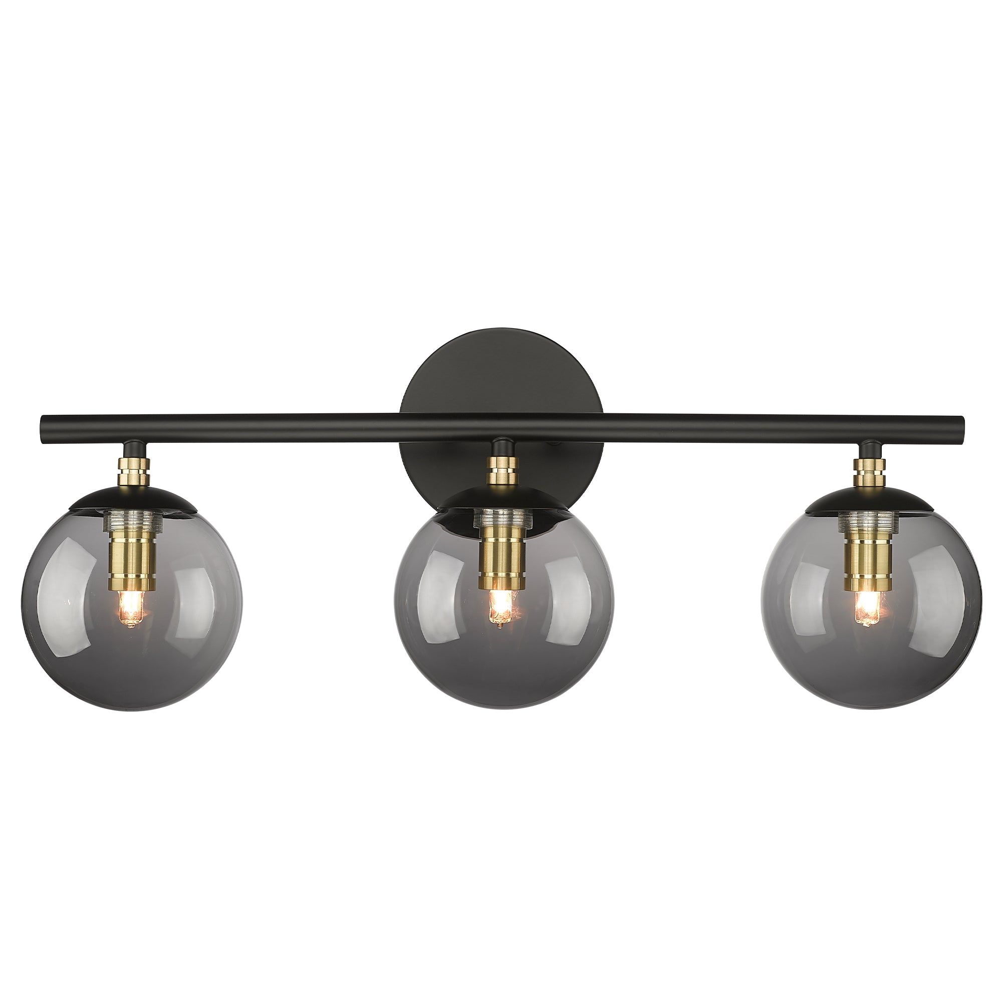 Black and Brass Gold Finish with Smokey Globe Glass Light Fixtures - 21 inch 3-Light Vanity Light - USAG00013