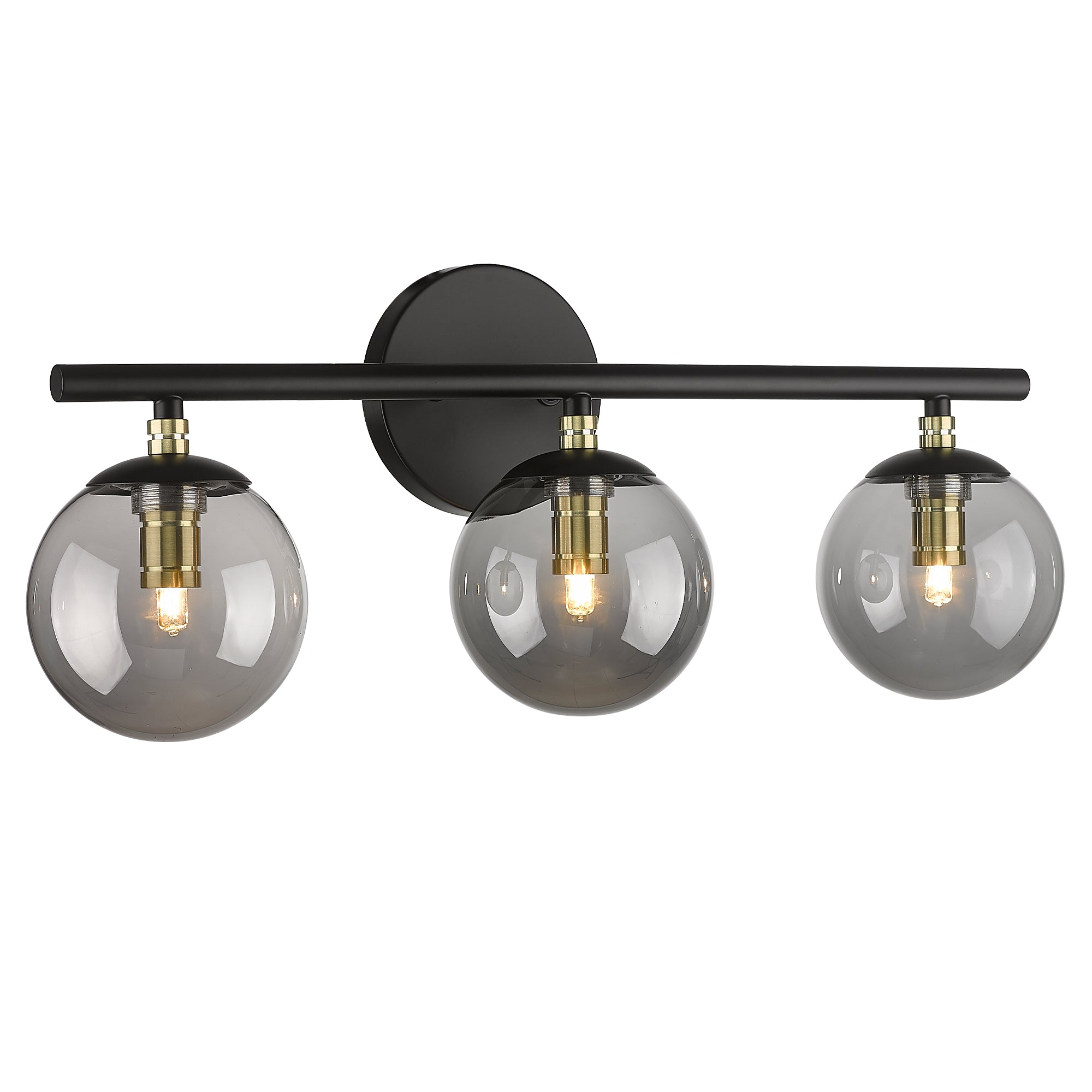 Black and Brass Gold Finish with Smokey Globe Glass Light Fixtures - 21 inch 3-Light Vanity Light - USAG00013