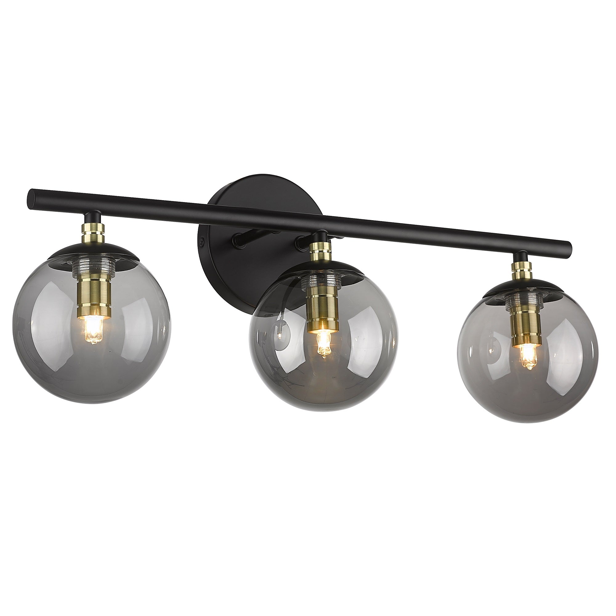 Black and Brass Gold Finish with Smokey Globe Glass Light Fixtures - 21 inch 3-Light Vanity Light - USAG00013