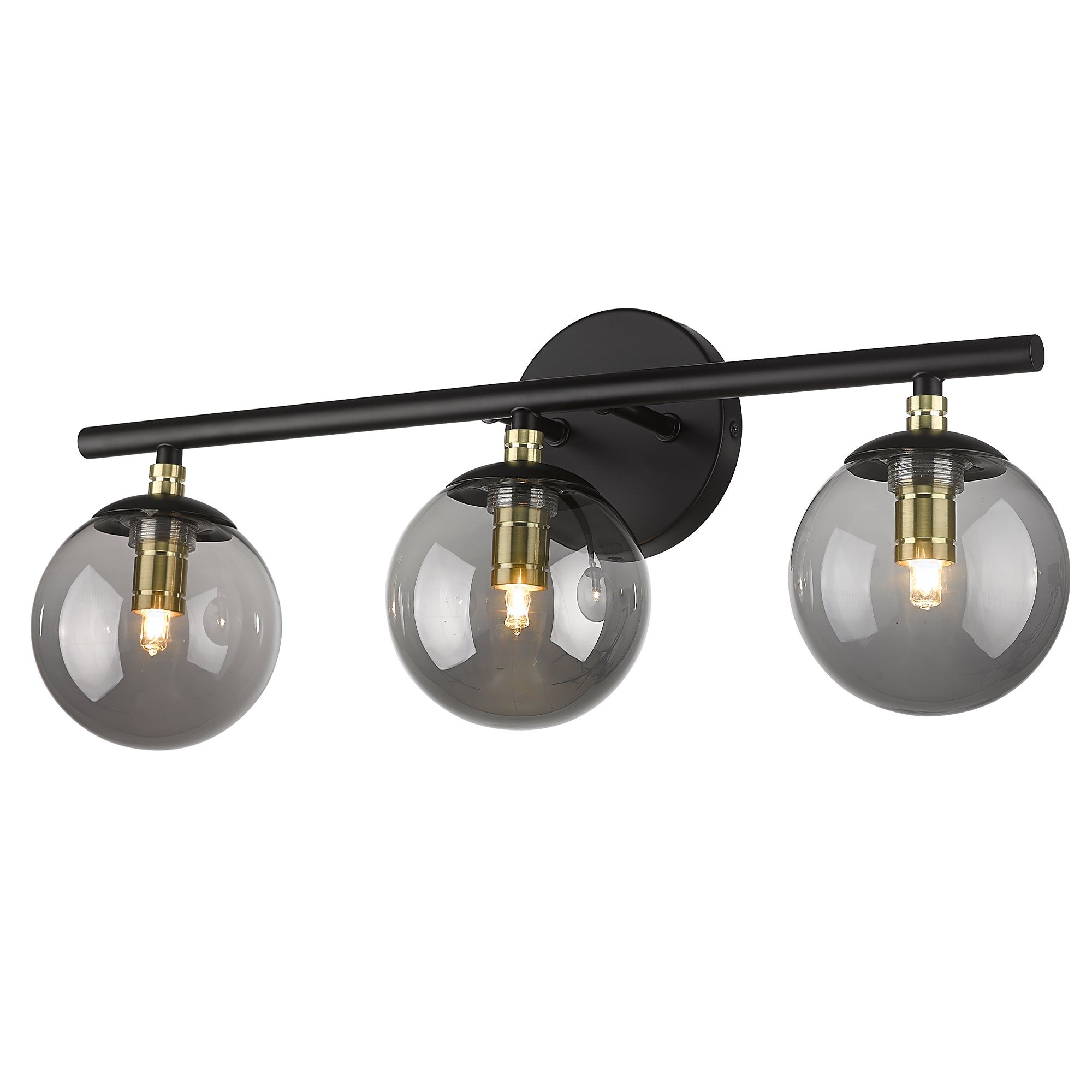 Black and Brass Gold Finish with Smokey Globe Glass Light Fixtures - 21 inch 3-Light Vanity Light - USAG00013