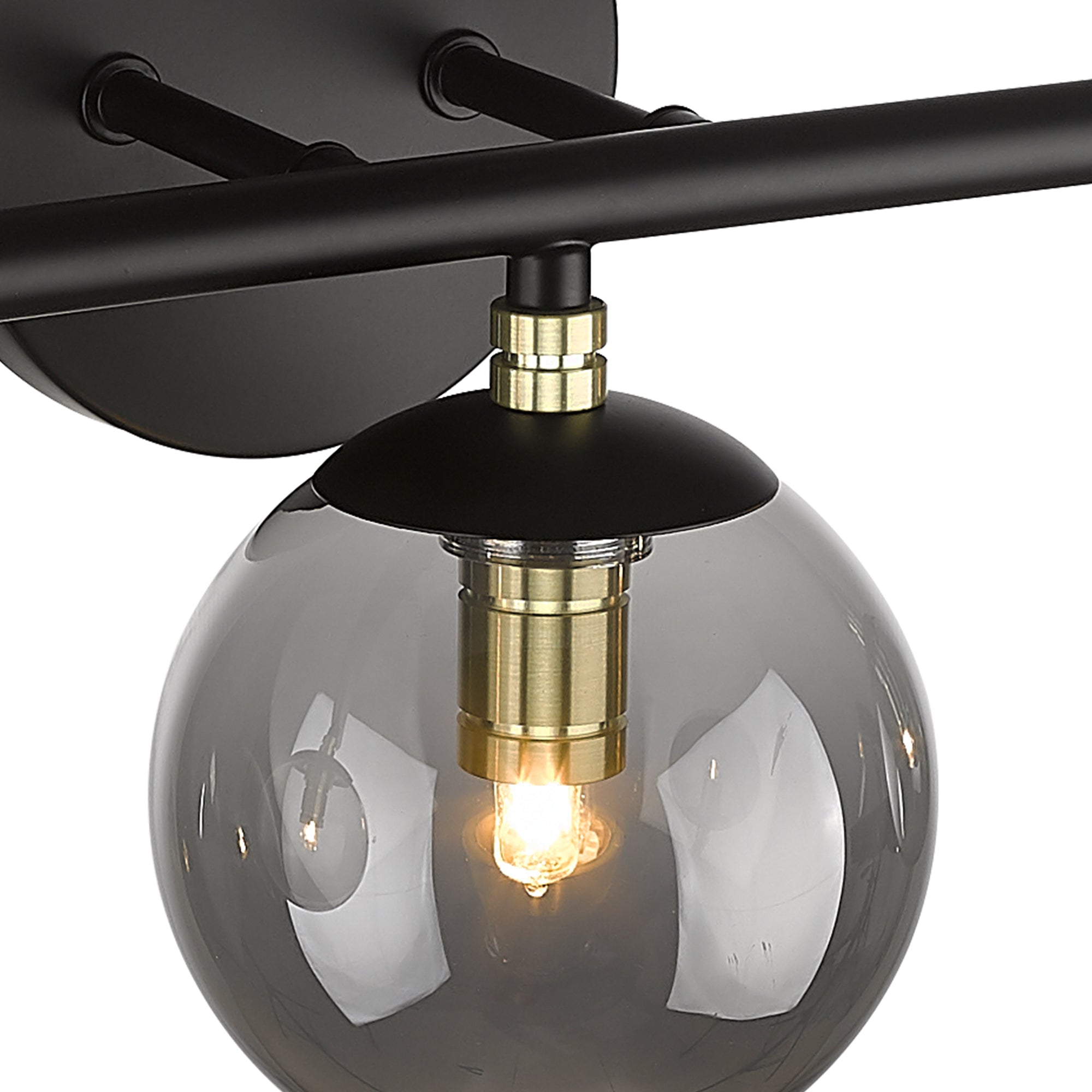 Black and Brass Gold Finish with Smokey Globe Glass Light Fixtures - 21 inch 3-Light Vanity Light - USAG00013