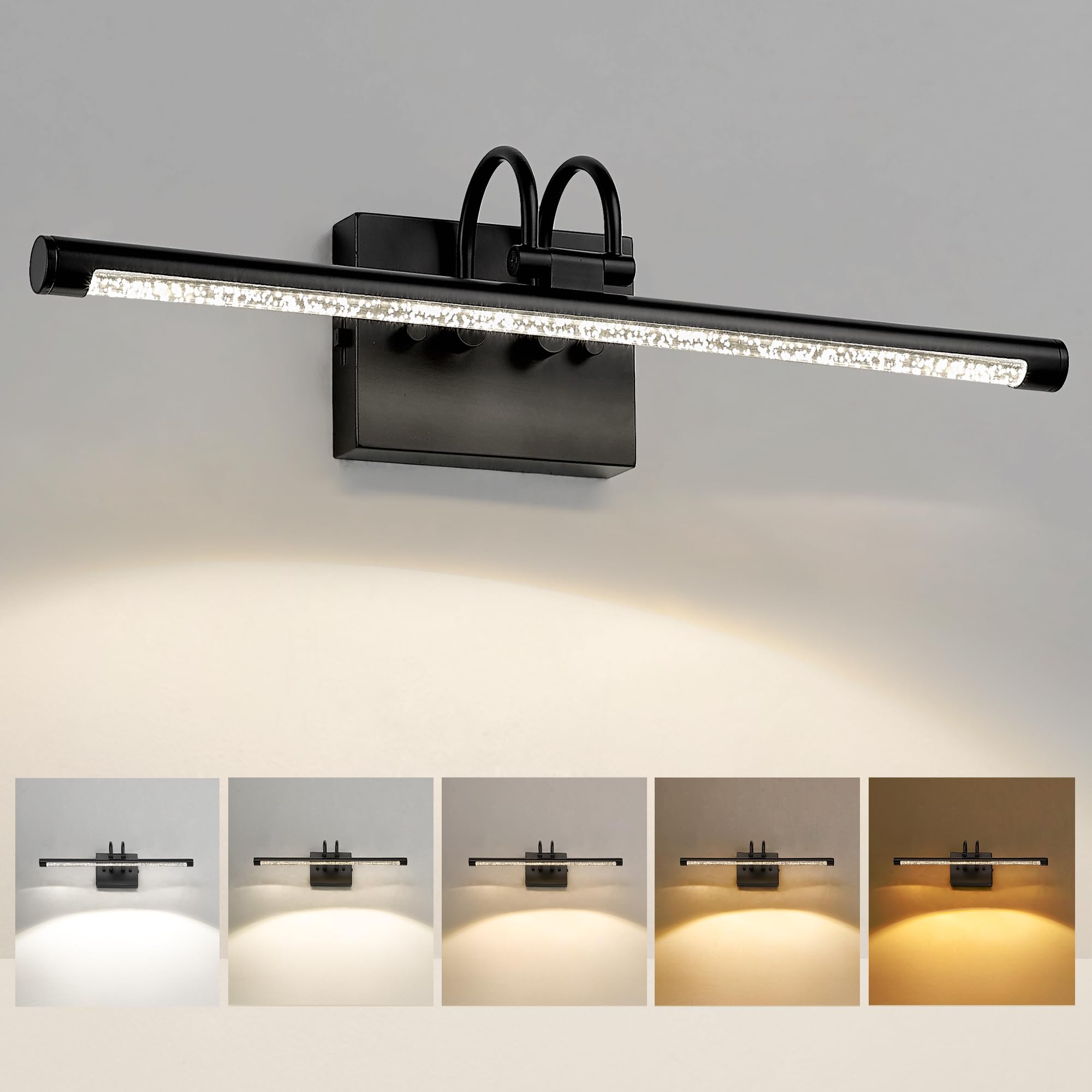 LED Black Vanity Lights Bar 19.7 inch Bathroom Light Fixtures 9W 2700/3000/3500/4000/5000KCCT Modern Bathroom Vanity Light, USAG00020