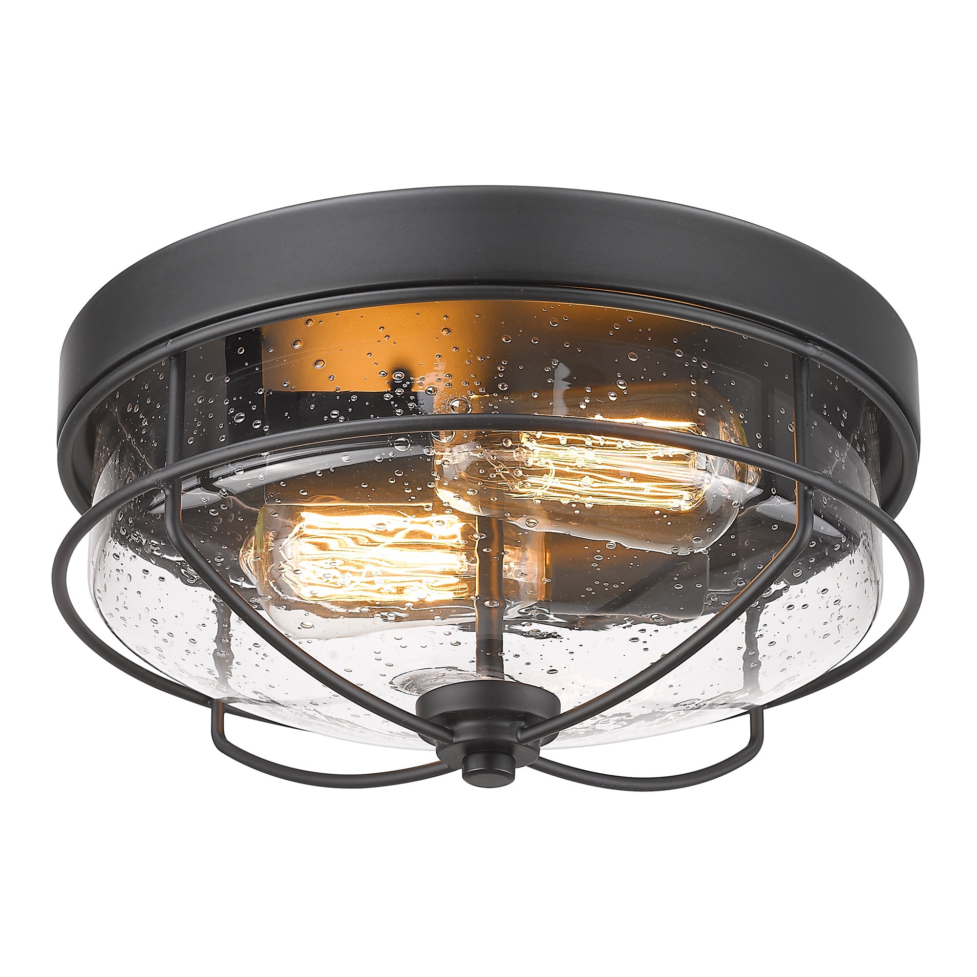 Matte Black Flush Mount with Seeded Glass Shade - 12 inch 2-Light Farmhouse Close to Ceiling Light - USAG00042