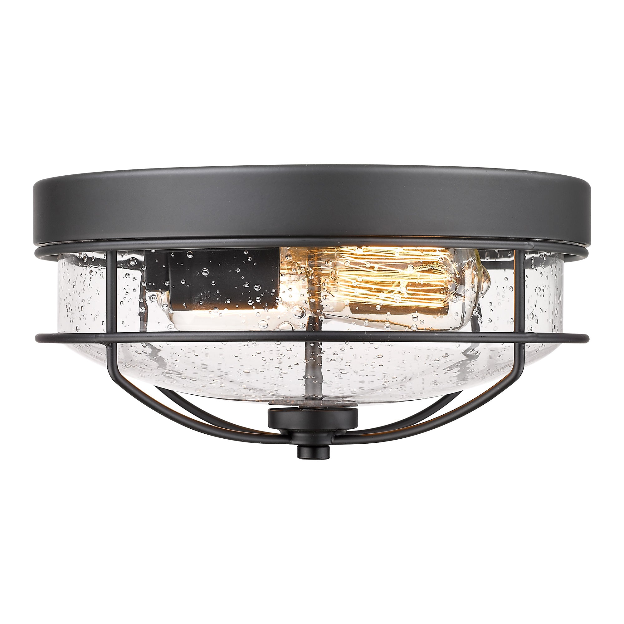 Matte Black Flush Mount with Seeded Glass Shade - 12 inch 2-Light Farmhouse Close to Ceiling Light - USAG00042