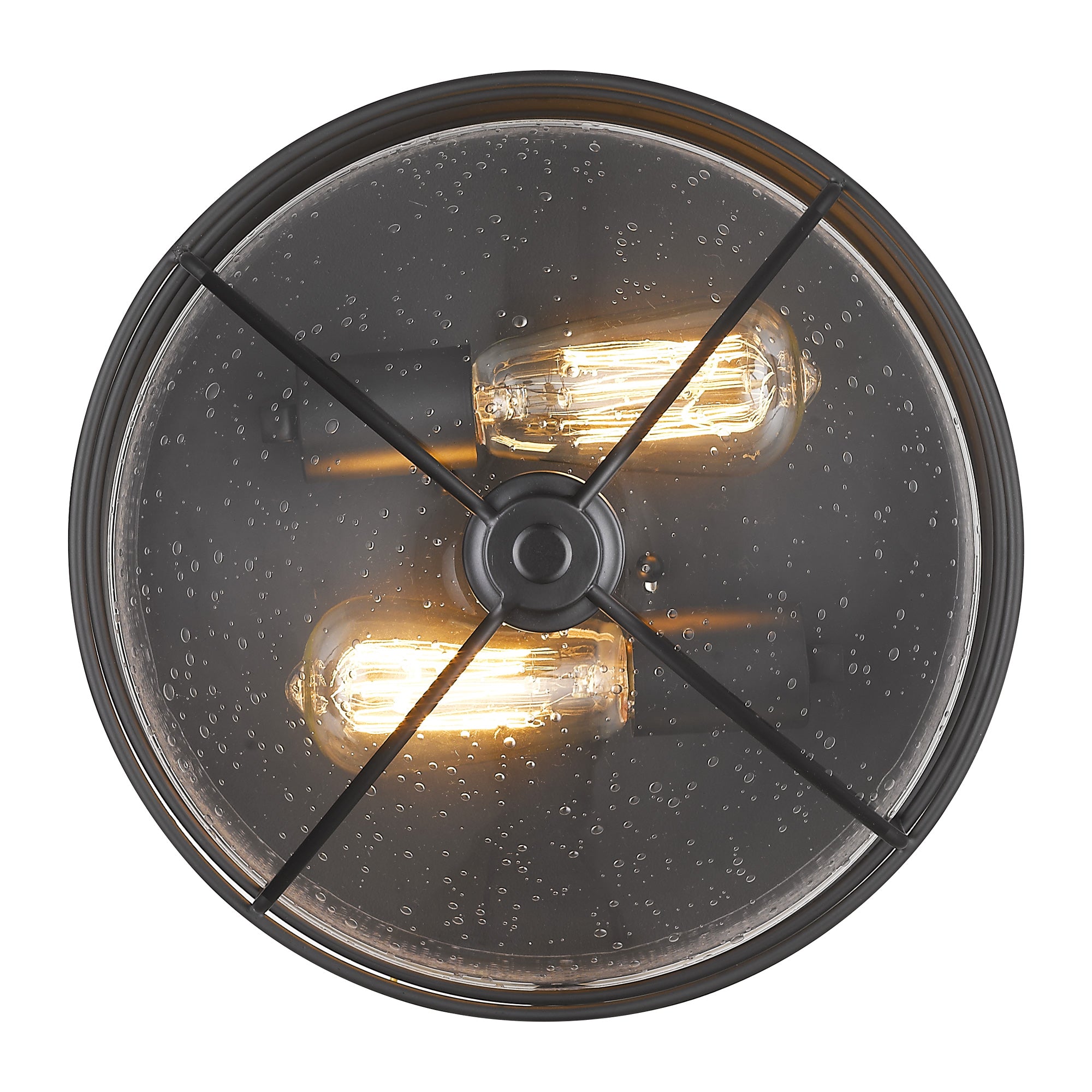 Matte Black Flush Mount with Seeded Glass Shade - 12 inch 2-Light Farmhouse Close to Ceiling Light - USAG00042