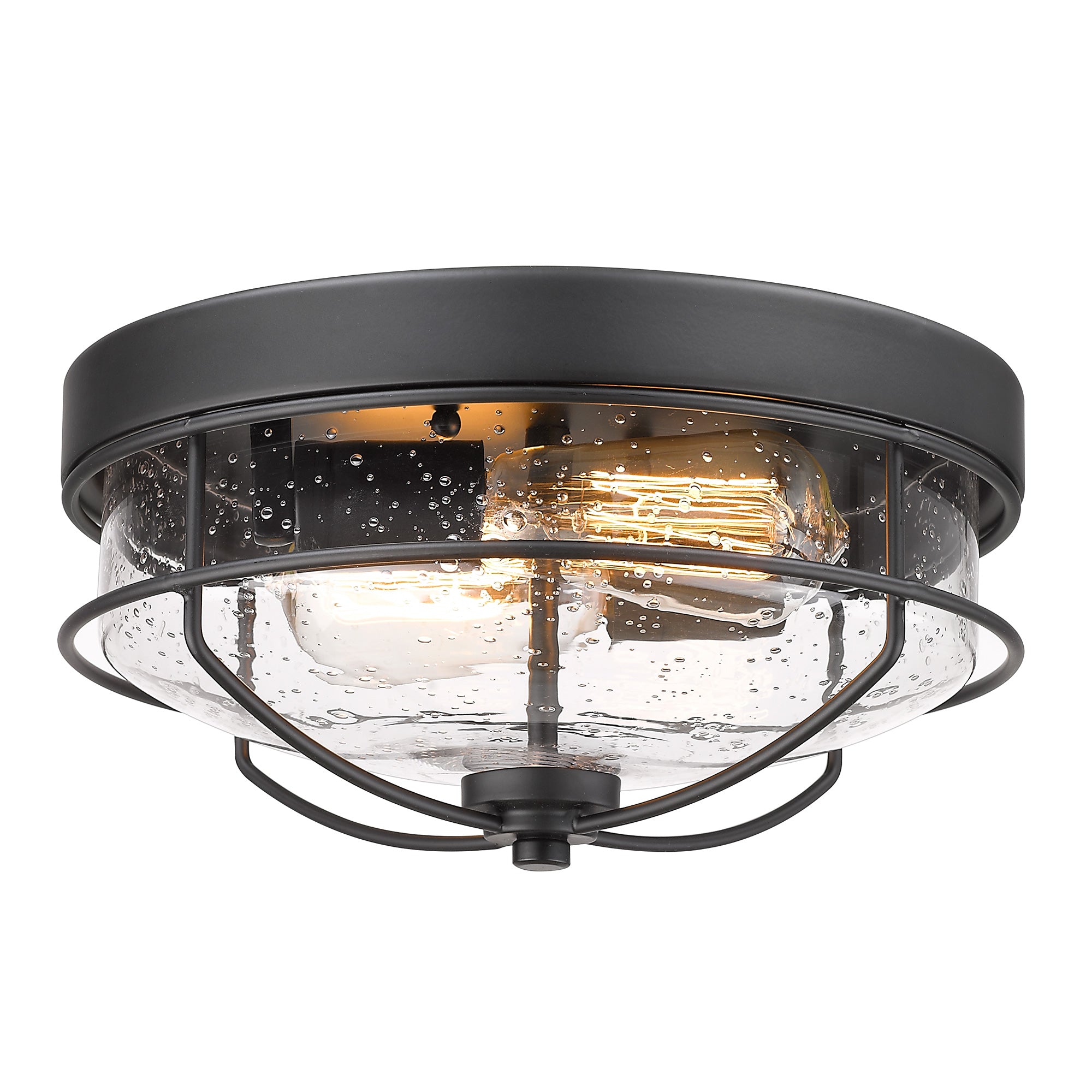 Matte Black Flush Mount with Seeded Glass Shade - 12 inch 2-Light Farmhouse Close to Ceiling Light - USAG00042