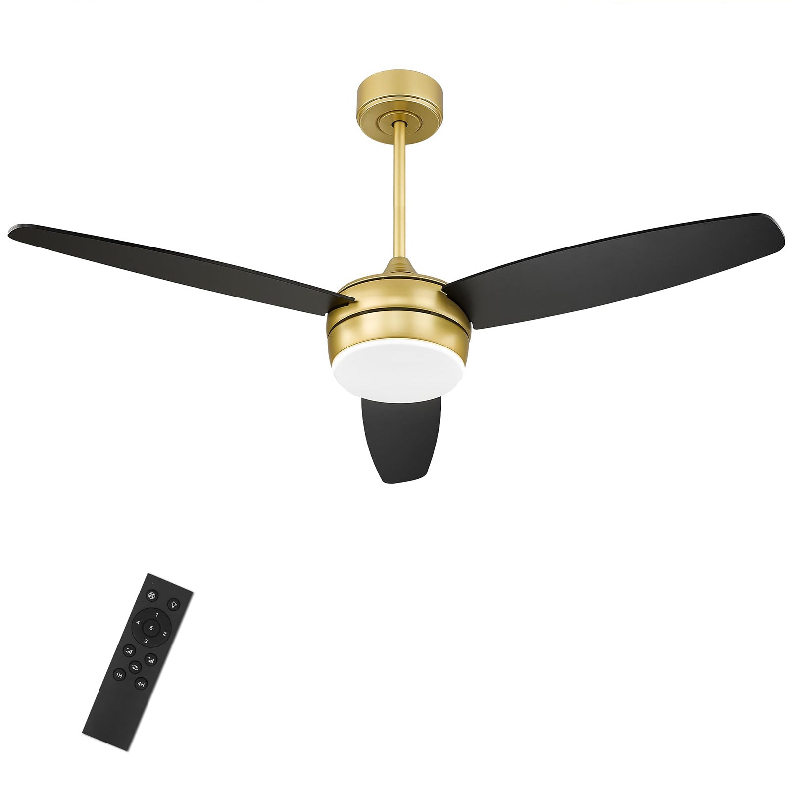 52 Inch Modern Gold Ceiling Fan - USAG00043 - LED Ceiling Fan with Light and Remote Control, with 3 Matte Black Blades for Living Room, Bedroom, Bathroom